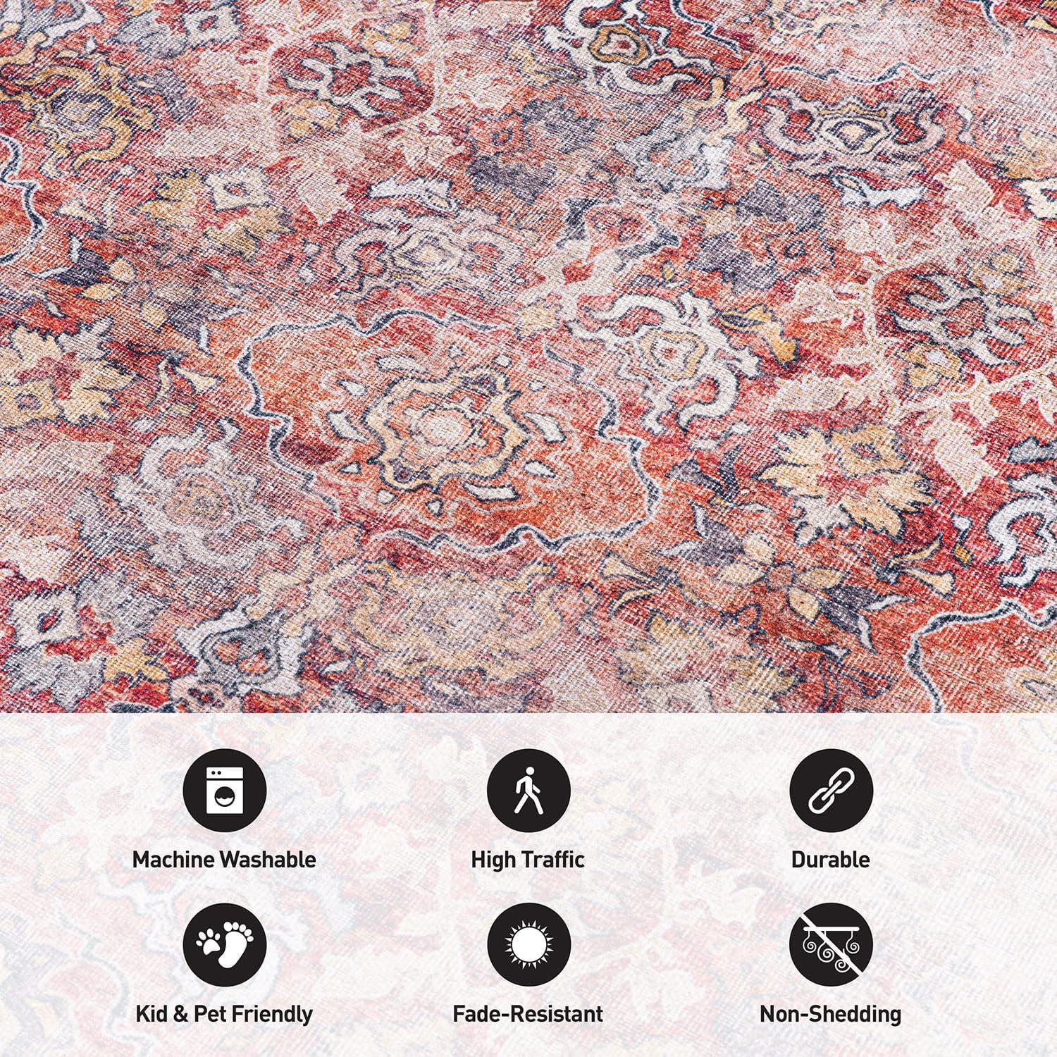 imageRugshop OceanBlue Transitional Vintage Bordered Area Rug Machine Washable 5 X 7 for Living Room Bedroom and Home OfficeRed