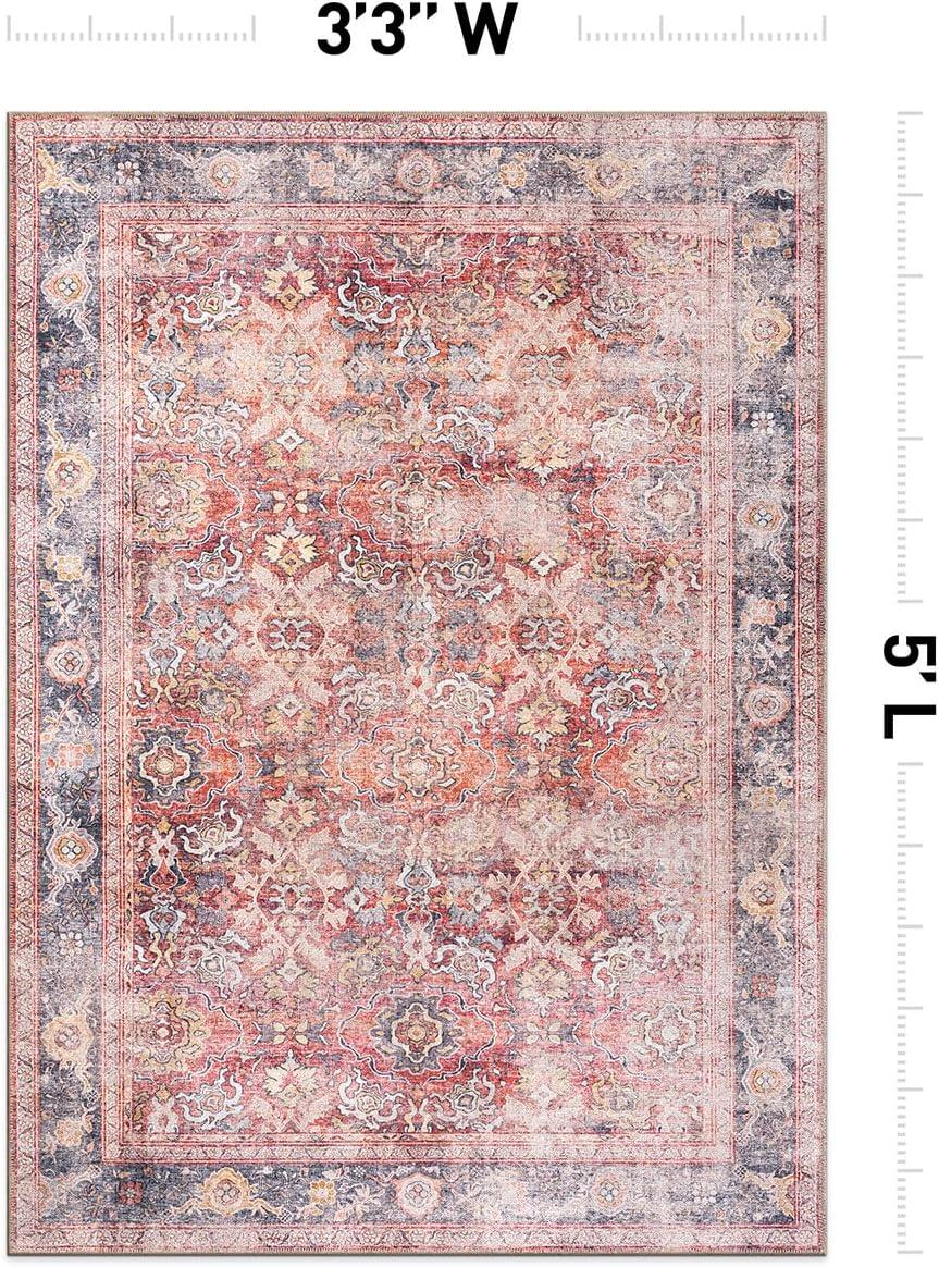 imageRugshop OceanBlue Transitional Vintage Bordered Area Rug Machine Washable 5 X 7 for Living Room Bedroom and Home OfficeRed