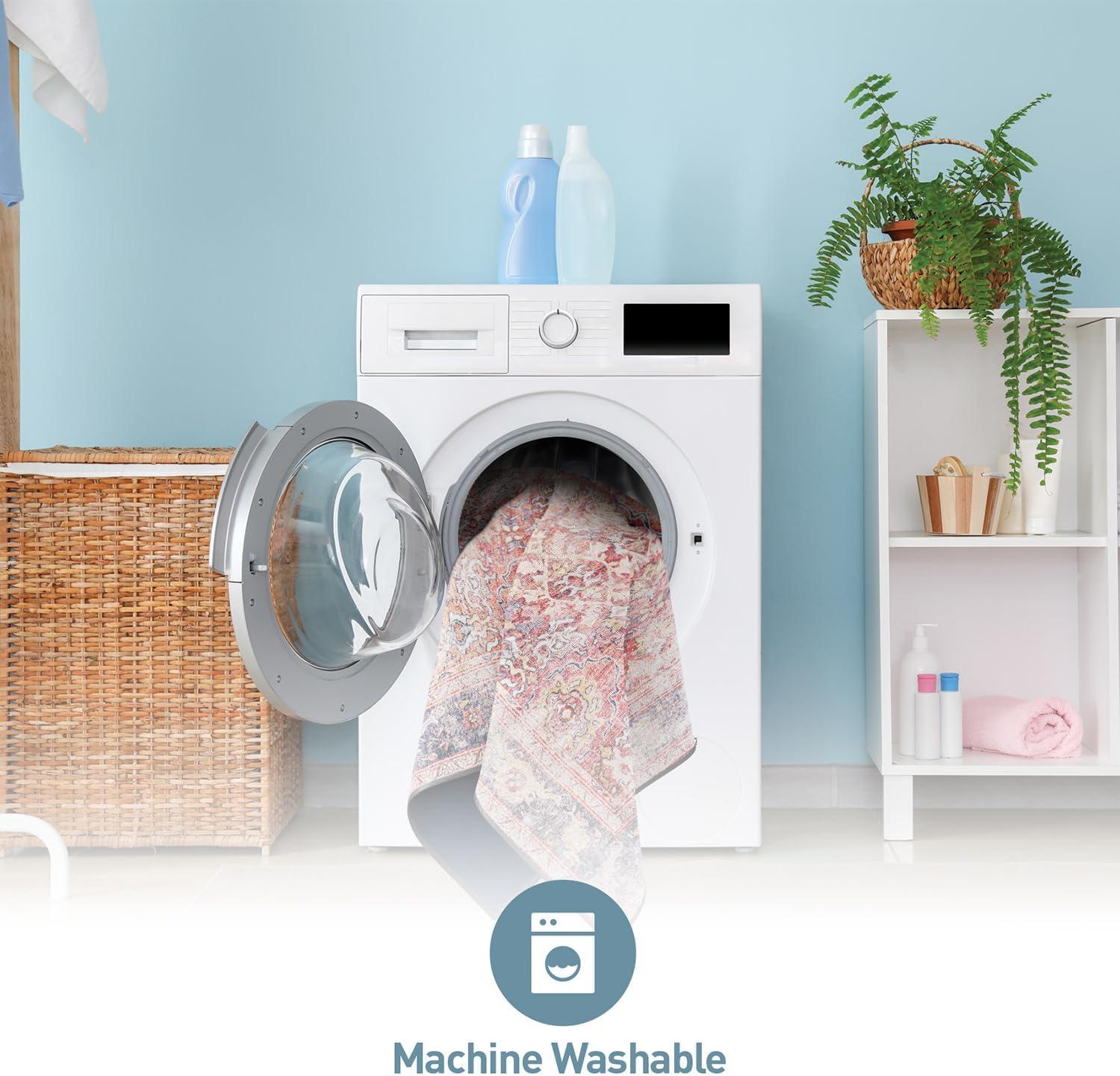 imageRugshop OceanBlue Transitional Vintage Bordered Area Rug Machine Washable 5 X 7 for Living Room Bedroom and Home OfficeRed