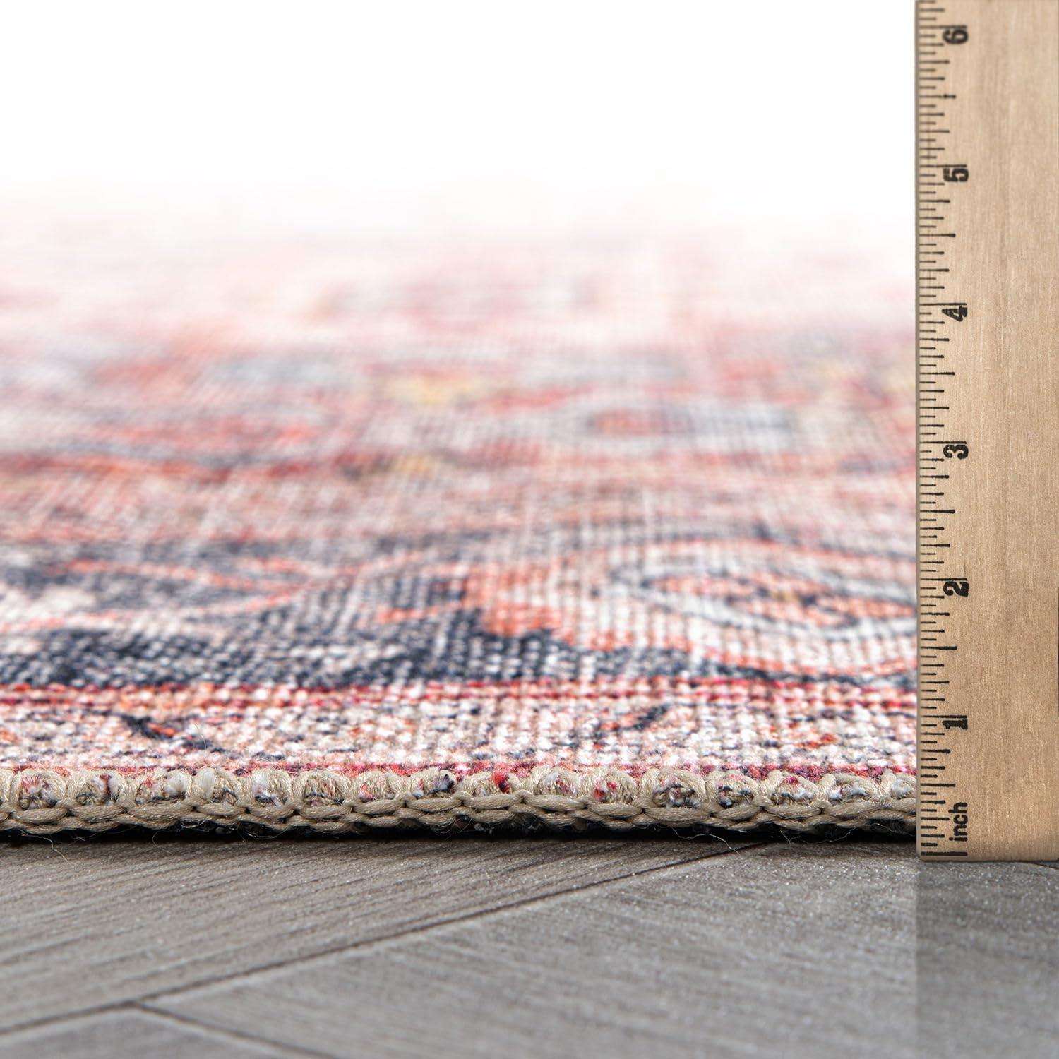 imageRugshop OceanBlue Transitional Vintage Bordered Area Rug Machine Washable 5 X 7 for Living Room Bedroom and Home OfficeRed