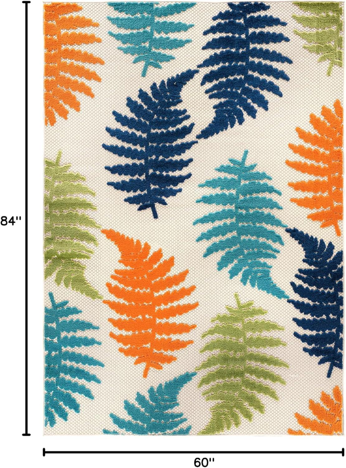 imageRugshop Seville Floral Leaves NonShedding Patio Deck Backyard IndoorOutdoor Area Rug 5 x 7 BlueMulti Color