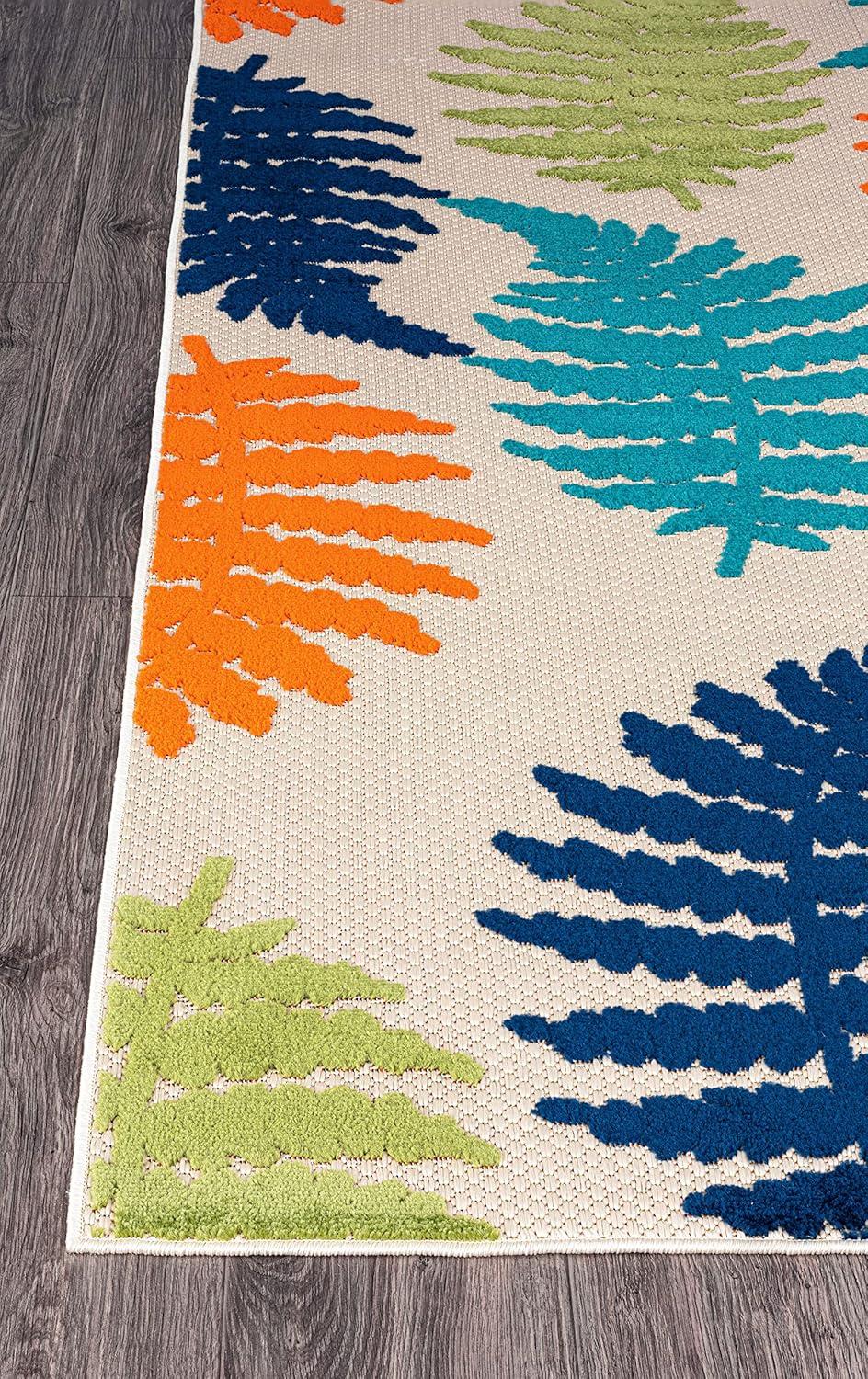 imageRugshop Seville Floral Leaves NonShedding Patio Deck Backyard IndoorOutdoor Area Rug 5 x 7 BlueMulti Color