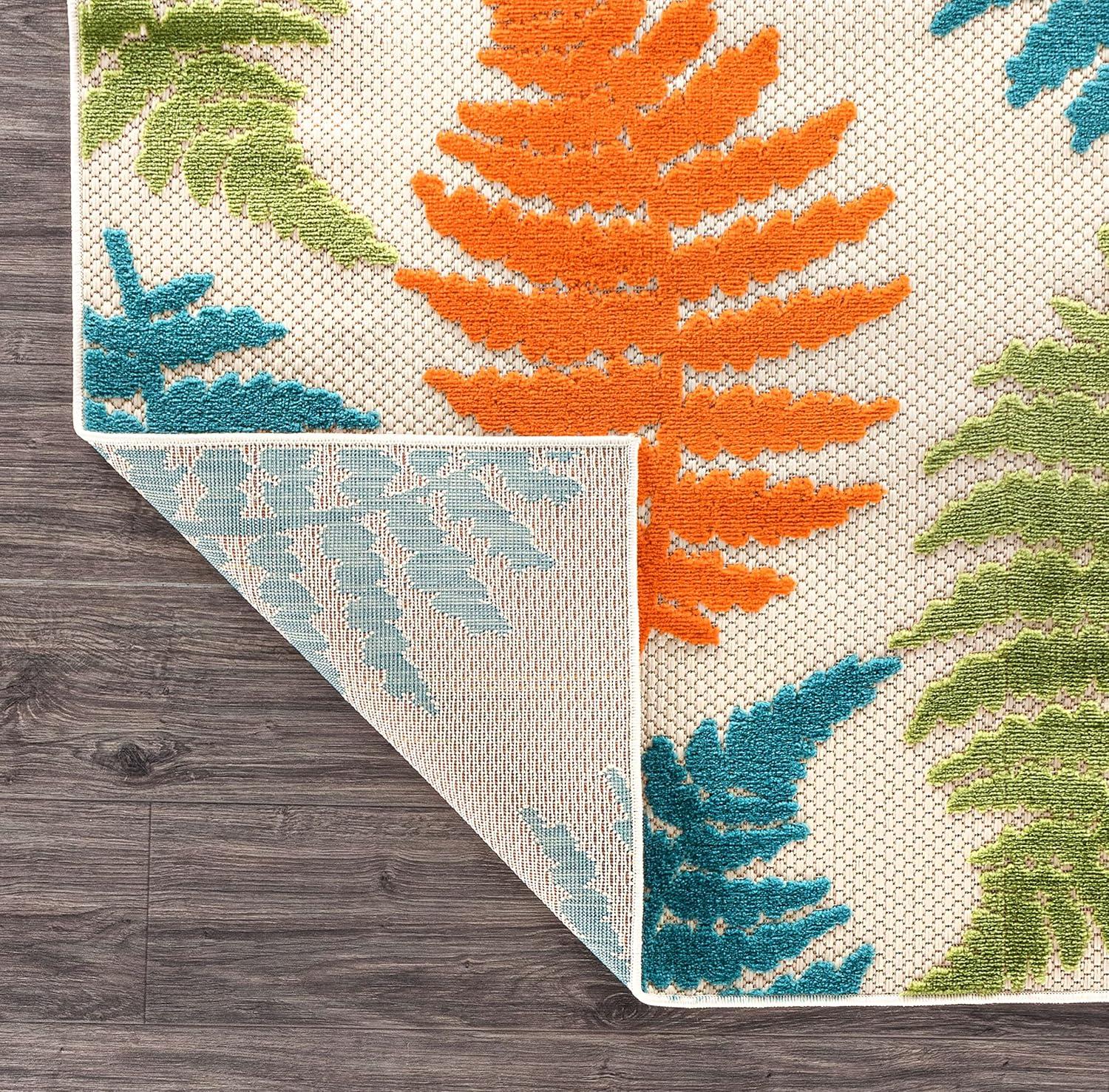 imageRugshop Seville Floral Leaves NonShedding Patio Deck Backyard IndoorOutdoor Area Rug 5 x 7 BlueMulti Color