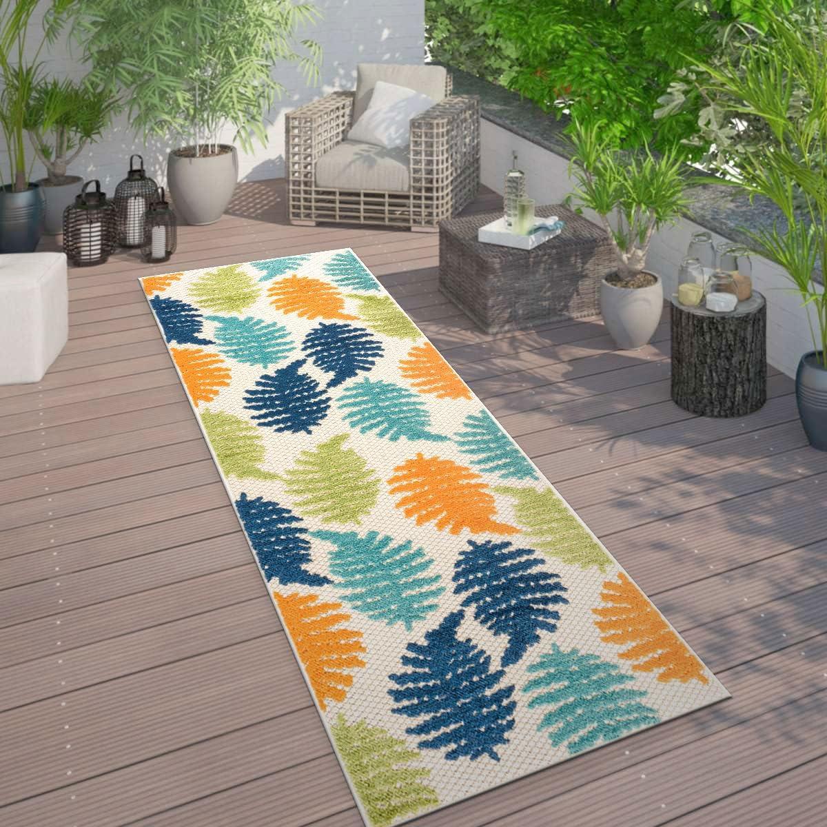imageRugshop Seville Floral Leaves NonShedding Patio Deck Backyard IndoorOutdoor Area Rug 5 x 7 BlueMulti Color