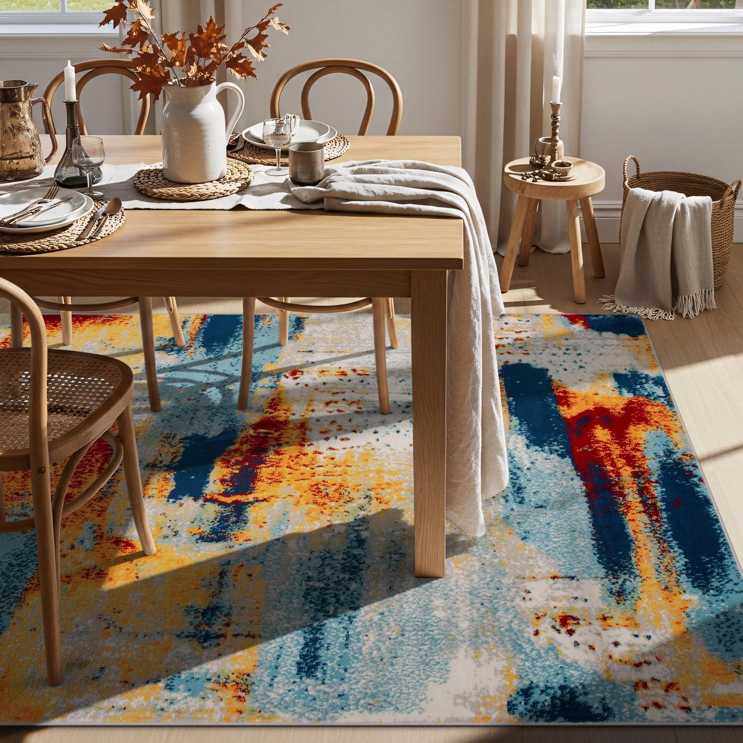 imageRugshop Sky Collection Abstract Area Rug NonShedding Carpet for Living RoomBedroom or Dining Room 5 x 7Multi Color