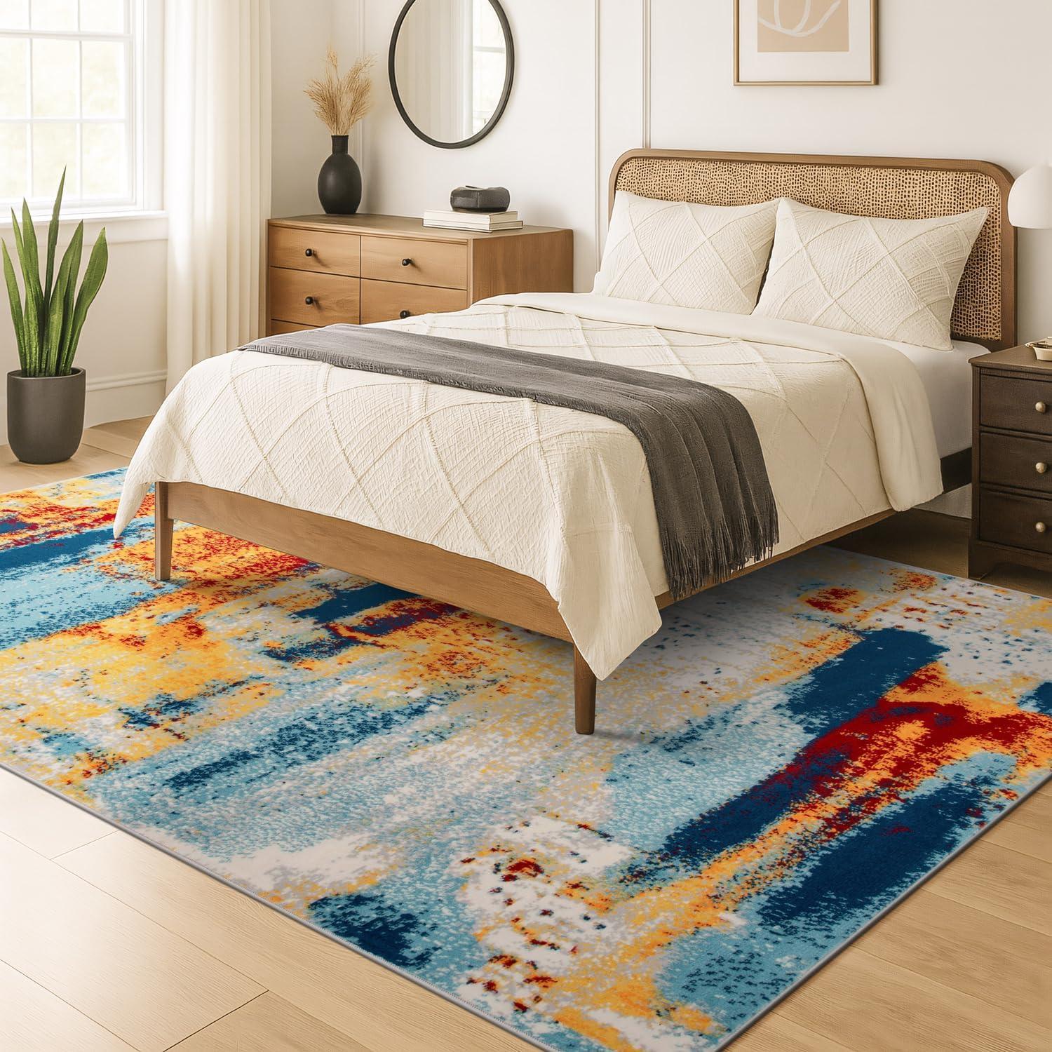 imageRugshop Sky Collection Abstract Area Rug NonShedding Carpet for Living RoomBedroom or Dining Room 5 x 7Multi Color