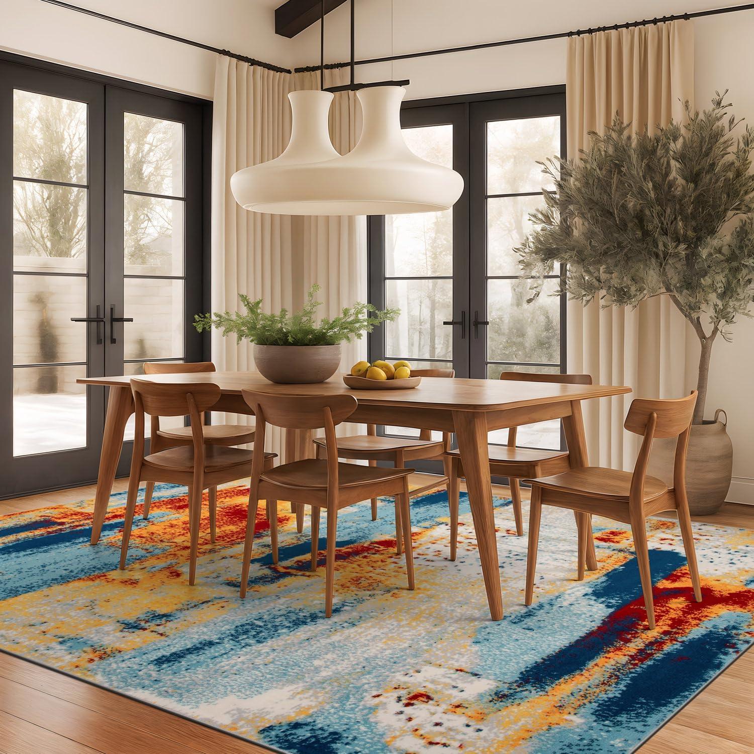 imageRugshop Sky Collection Abstract Area Rug NonShedding Carpet for Living RoomBedroom or Dining Room 5 x 7Multi Color