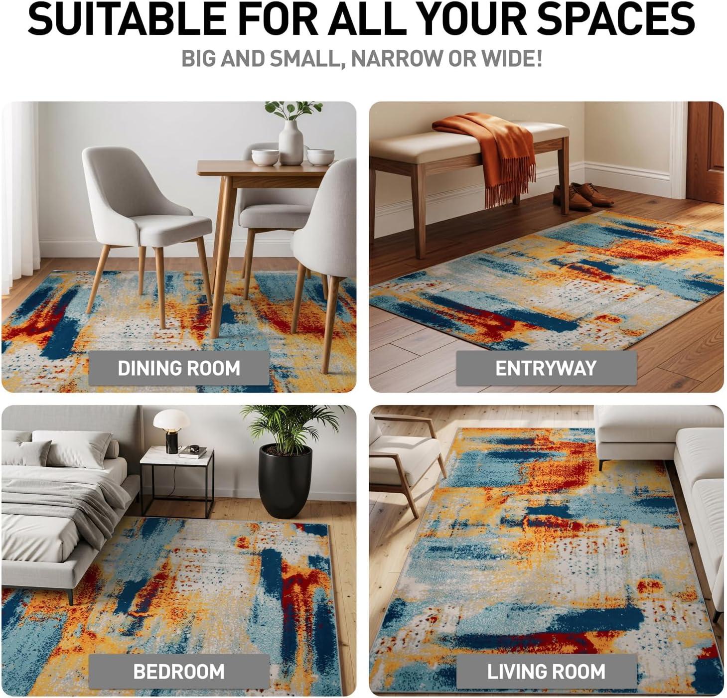 imageRugshop Sky Collection Abstract Area Rug NonShedding Carpet for Living RoomBedroom or Dining Room 5 x 7Multi Color