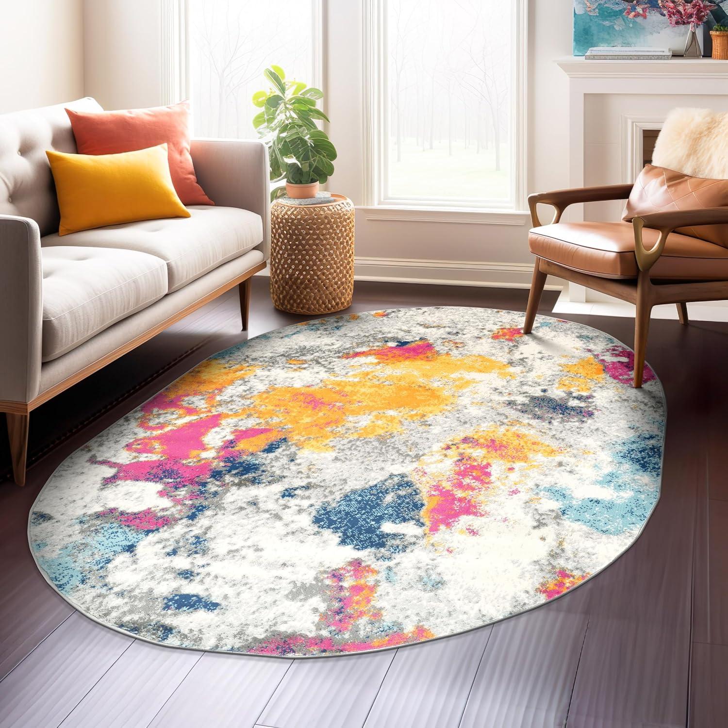 imageRugshop Sky Collection Modern Abstract Oval Area Rug 5 x 7 MultiMulti Color