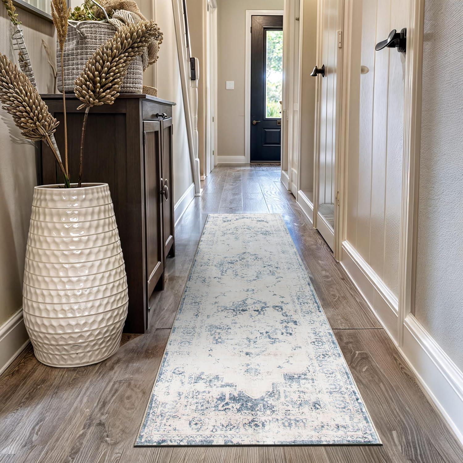 imageRugshop Traditional Vintage Distressed Washable Non Slip Area Rug 5 x 7 BlueBlue