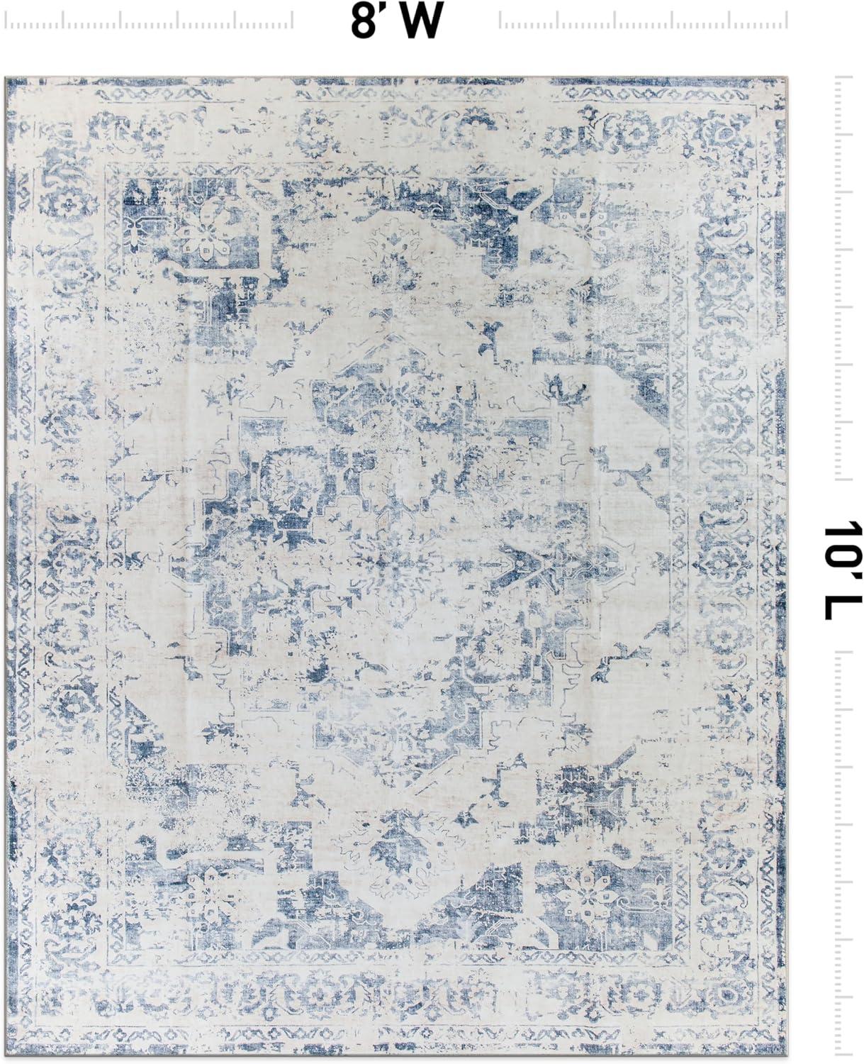 imageRugshop Traditional Vintage Distressed Washable Non Slip Area Rug 5 x 7 BlueBlue