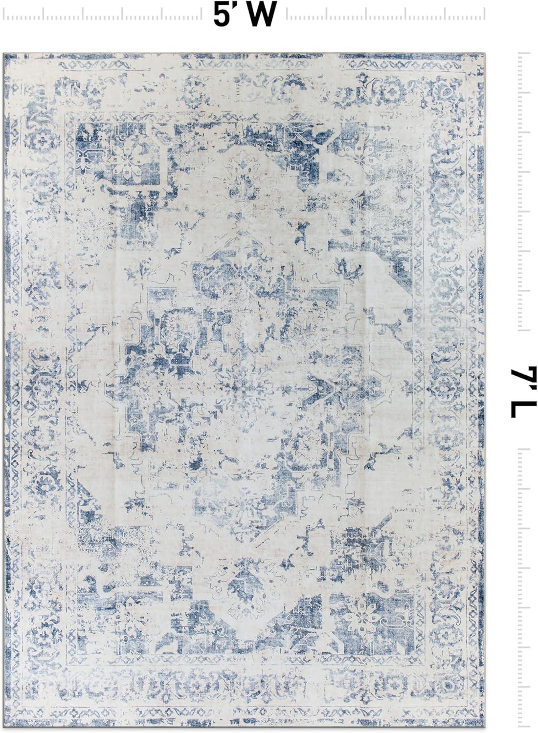 imageRugshop Traditional Vintage Distressed Washable Non Slip Area Rug 5 x 7 BlueBlue
