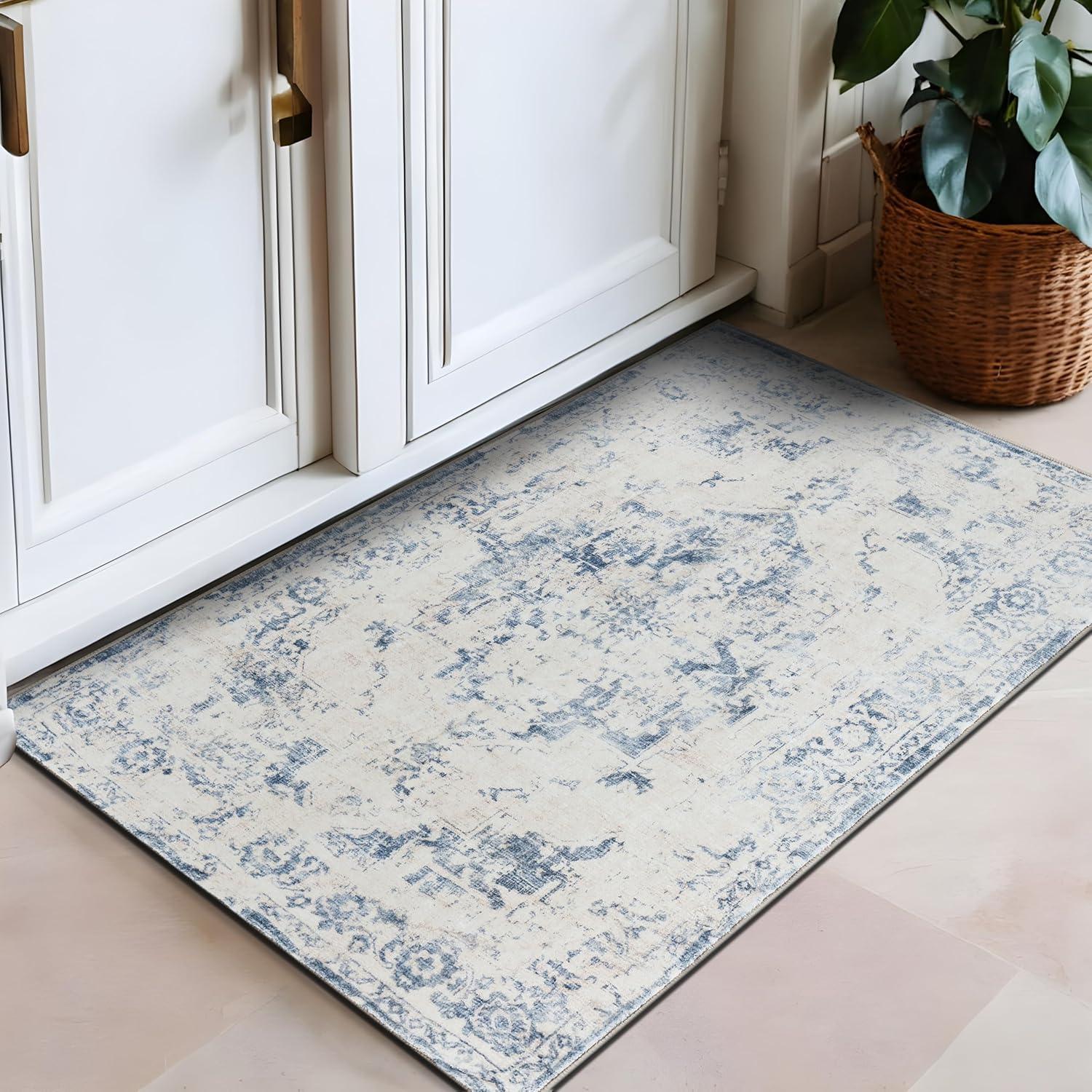 imageRugshop Traditional Vintage Distressed Washable Non Slip Area Rug 5 x 7 BlueBlue