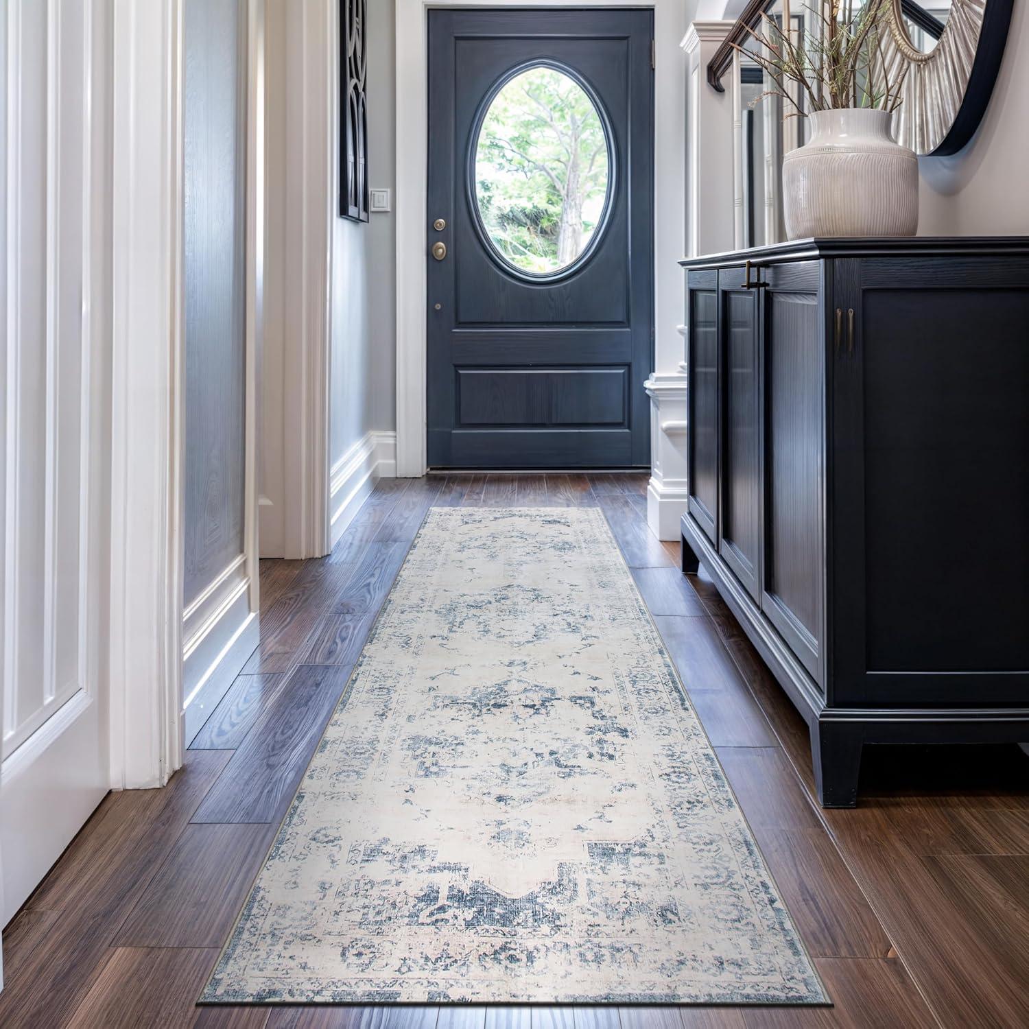 imageRugshop Traditional Vintage Distressed Washable Non Slip Area Rug 5 x 7 BlueBlue