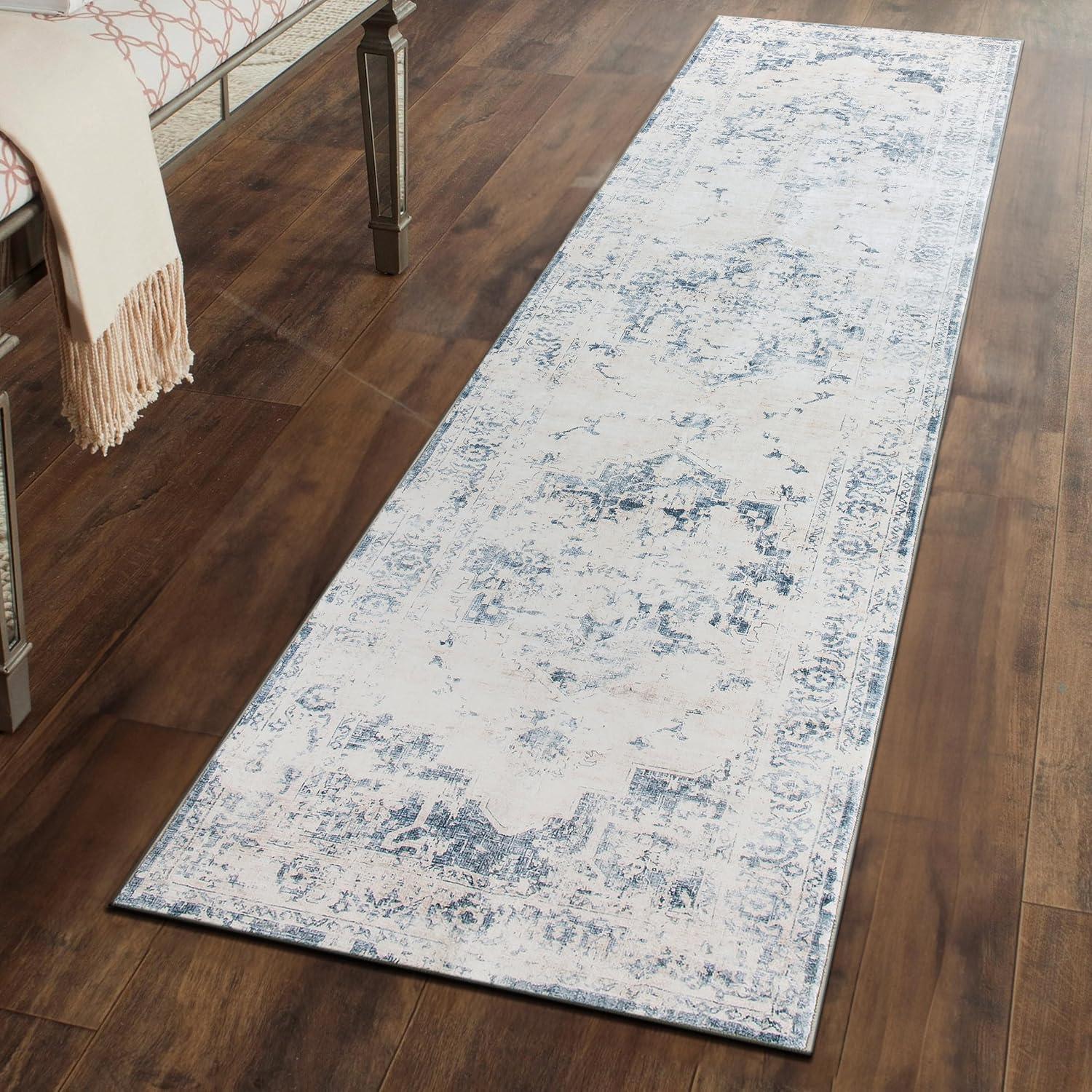 imageRugshop Traditional Vintage Distressed Washable Non Slip Area Rug 5 x 7 BlueBlue