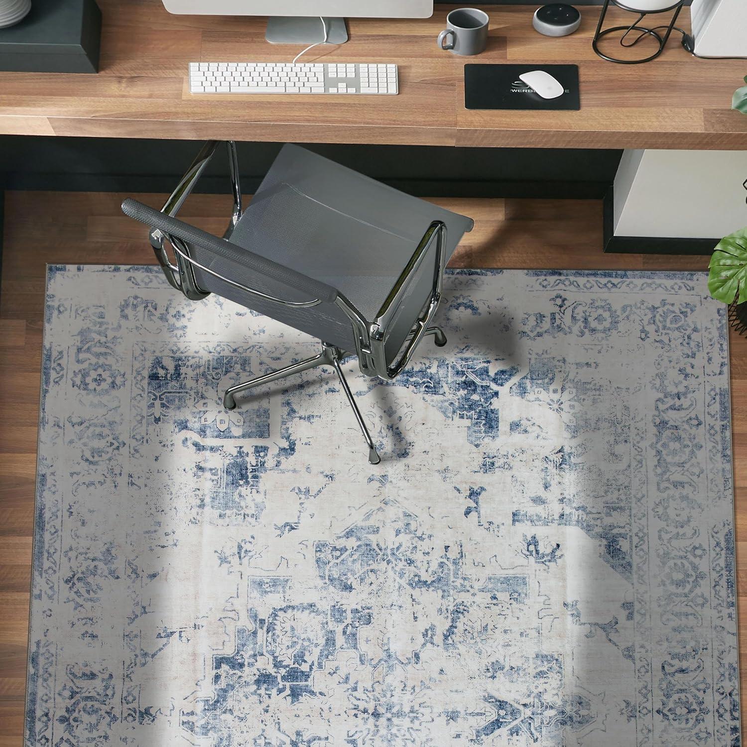 imageRugshop Traditional Vintage Distressed Washable Non Slip Area Rug 5 x 7 BlueBlue