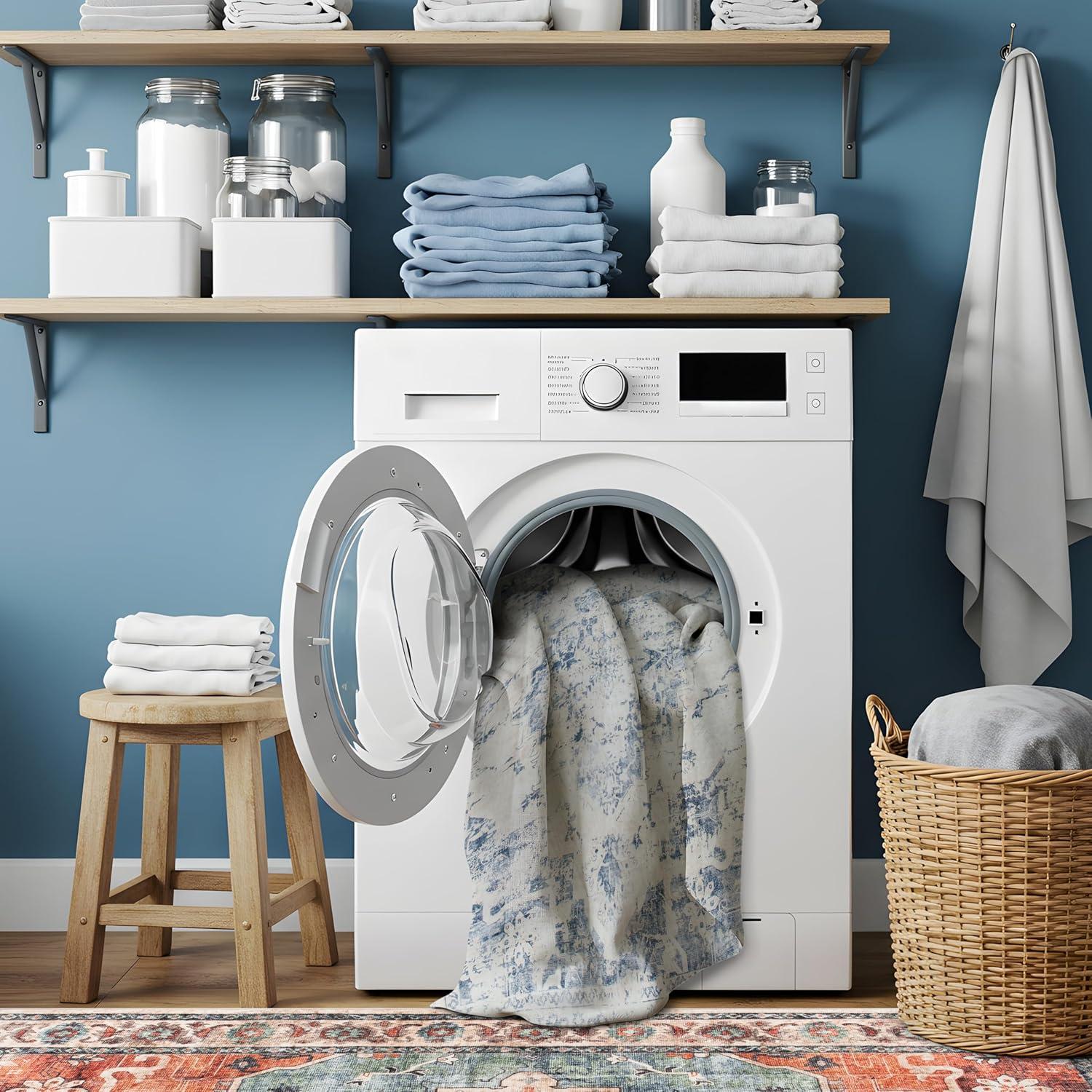 imageRugshop Traditional Vintage Distressed Washable Non Slip Area Rug 5 x 7 BlueBlue