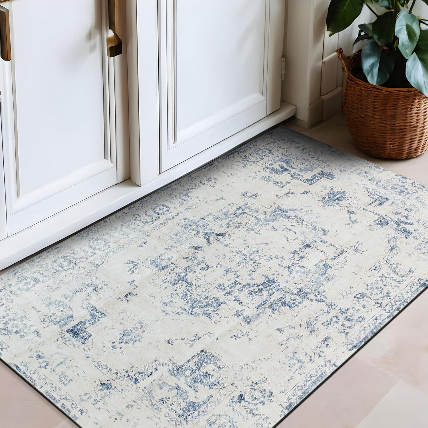 imageRugshop Traditional Vintage Distressed Washable Non Slip Area Rug 5 x 7 BlueBlue