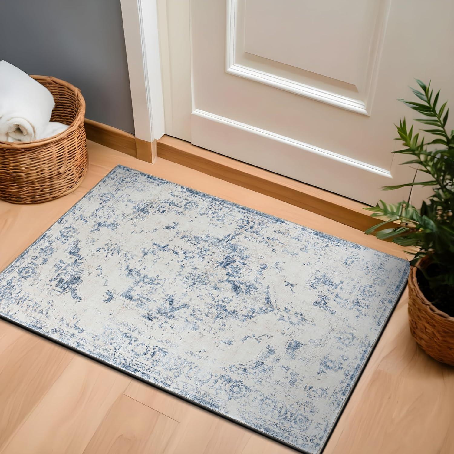 imageRugshop Traditional Vintage Distressed Washable Non Slip Area Rug 5 x 7 BlueBlue