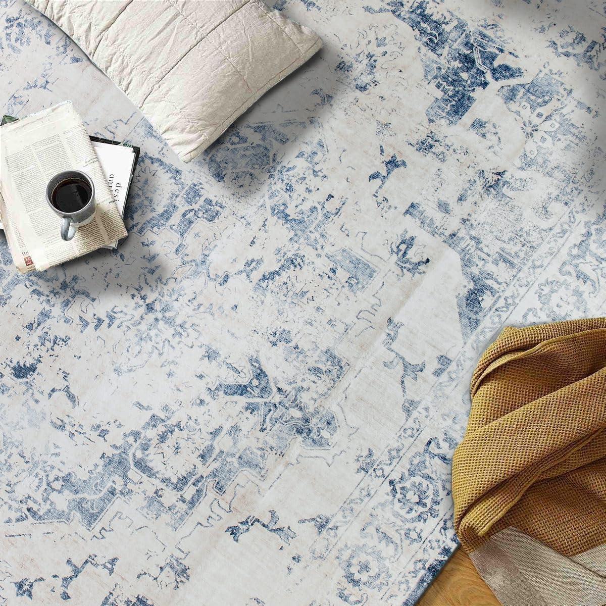 imageRugshop Traditional Vintage Distressed Washable Non Slip Area Rug 5 x 7 BlueBlue