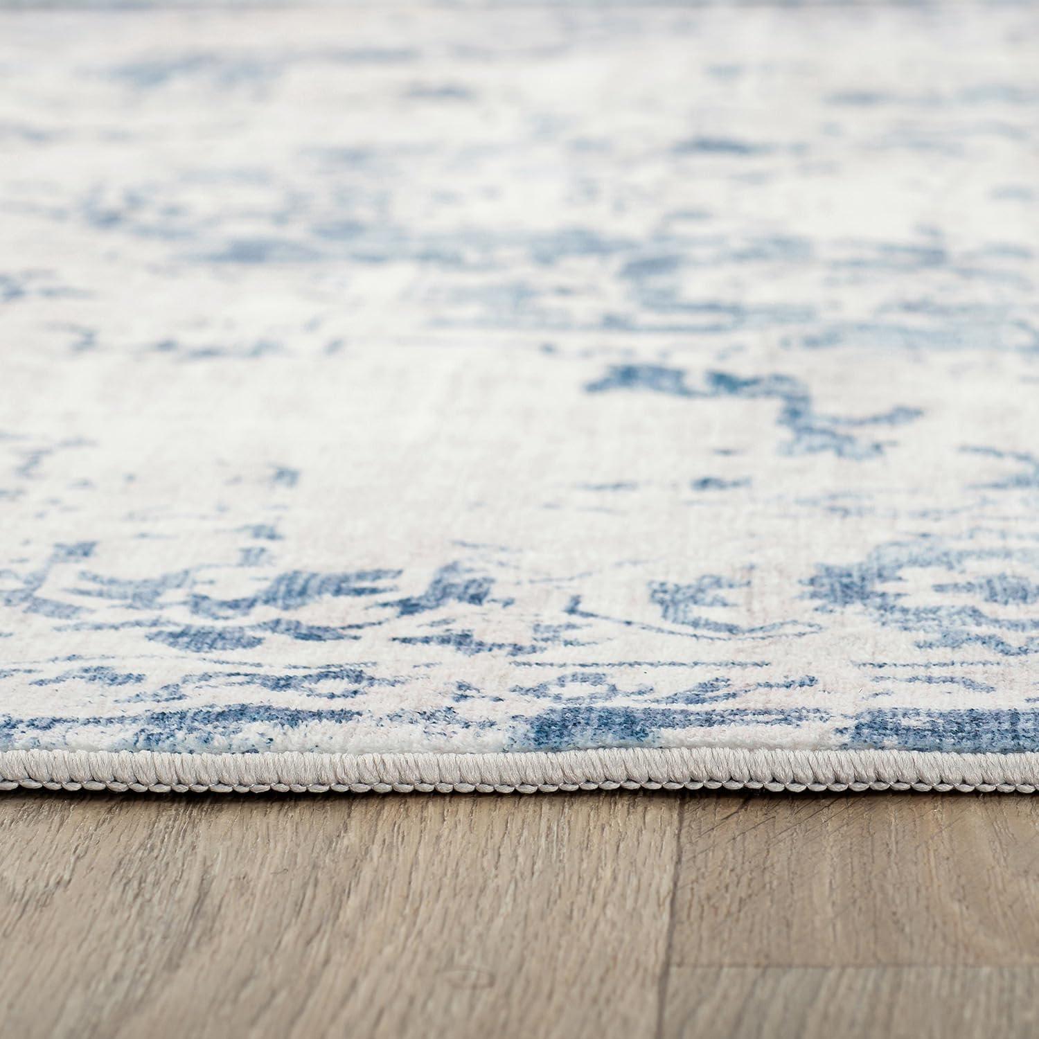 imageRugshop Traditional Vintage Distressed Washable Non Slip Area Rug 5 x 7 BlueBlue