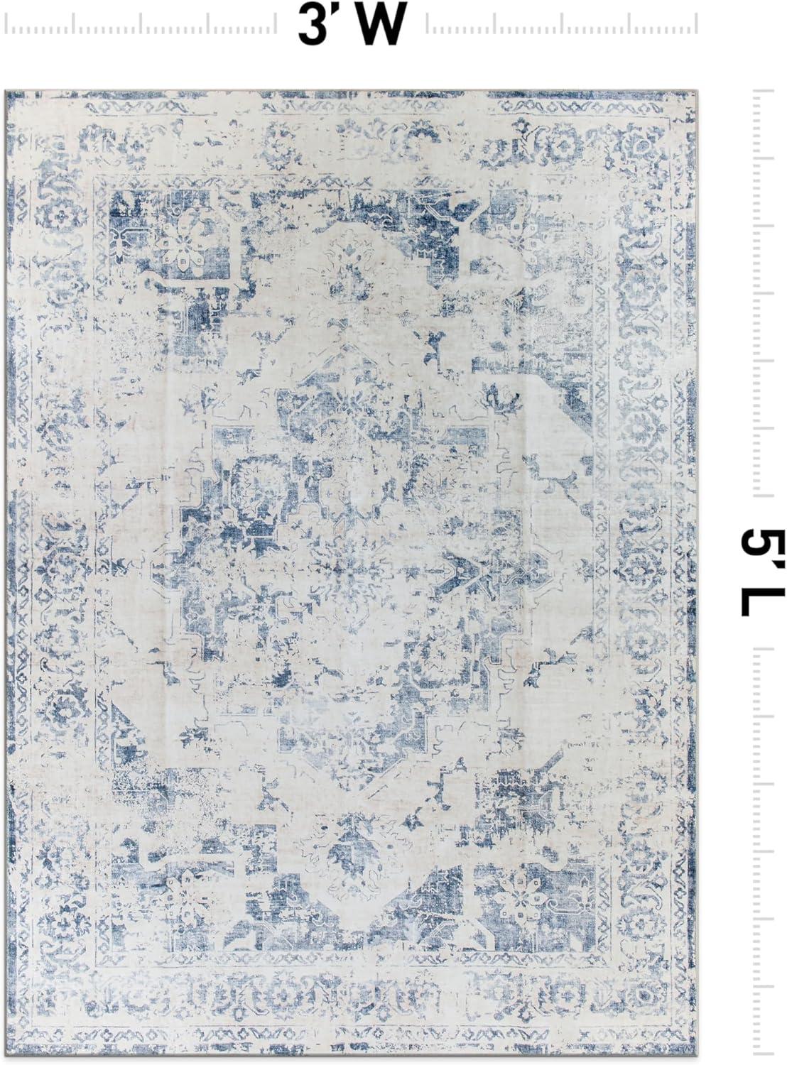 imageRugshop Traditional Vintage Distressed Washable Non Slip Area Rug 5 x 7 BlueBlue