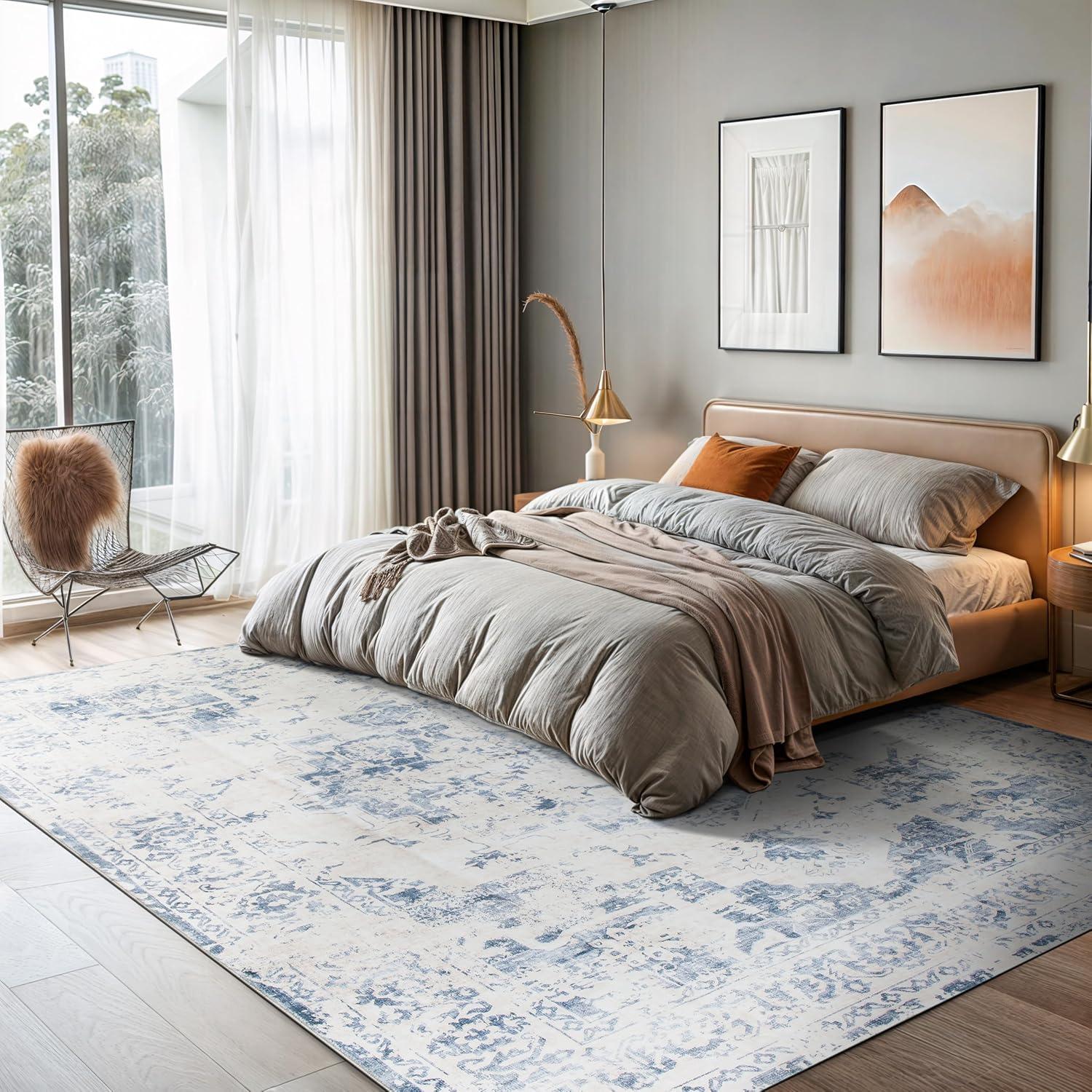 imageRugshop Traditional Vintage Distressed Washable Non Slip Area Rug 5 x 7 BlueBlue