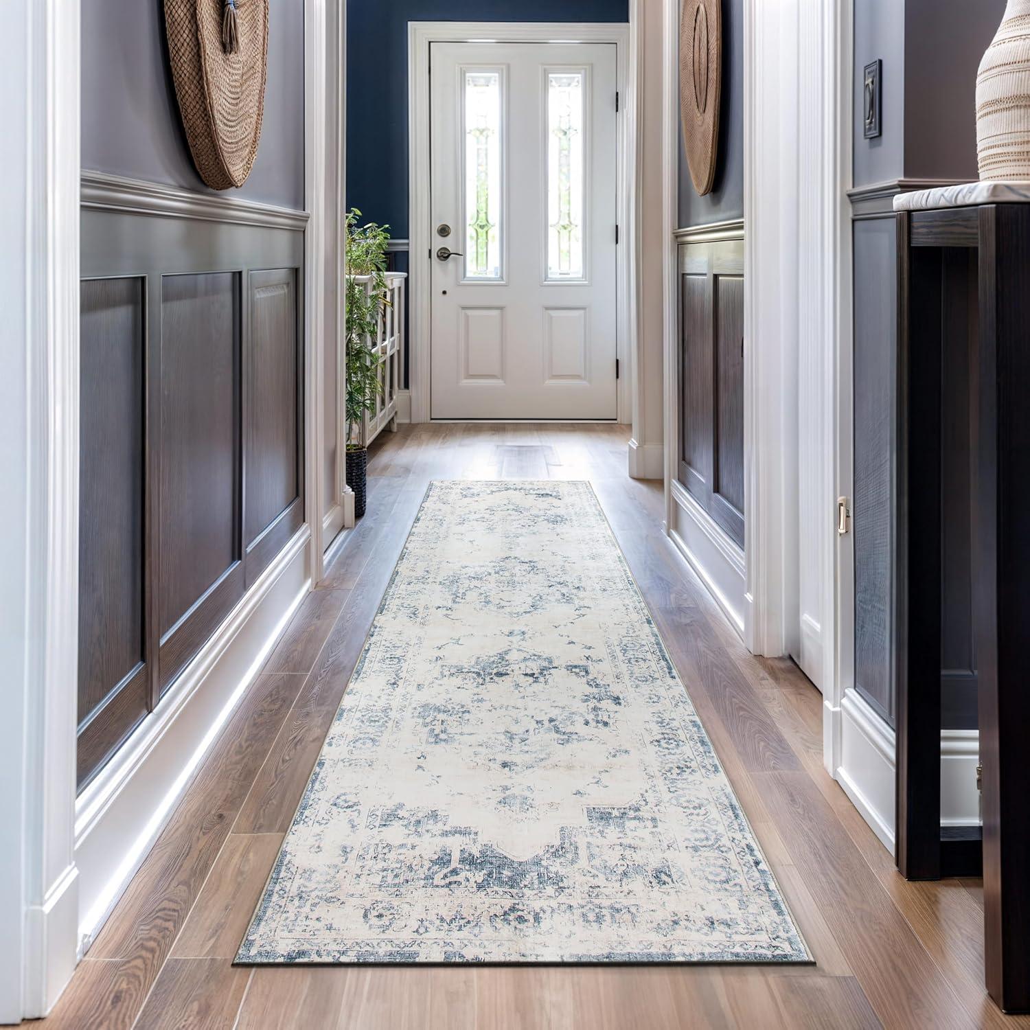 imageRugshop Traditional Vintage Distressed Washable Non Slip Area Rug 5 x 7 BlueBlue