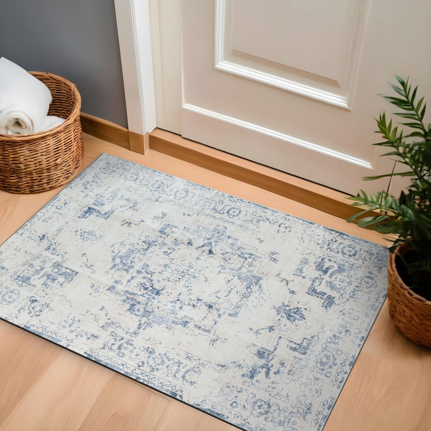 imageRugshop Traditional Vintage Distressed Washable Non Slip Area Rug 5 x 7 BlueBlue