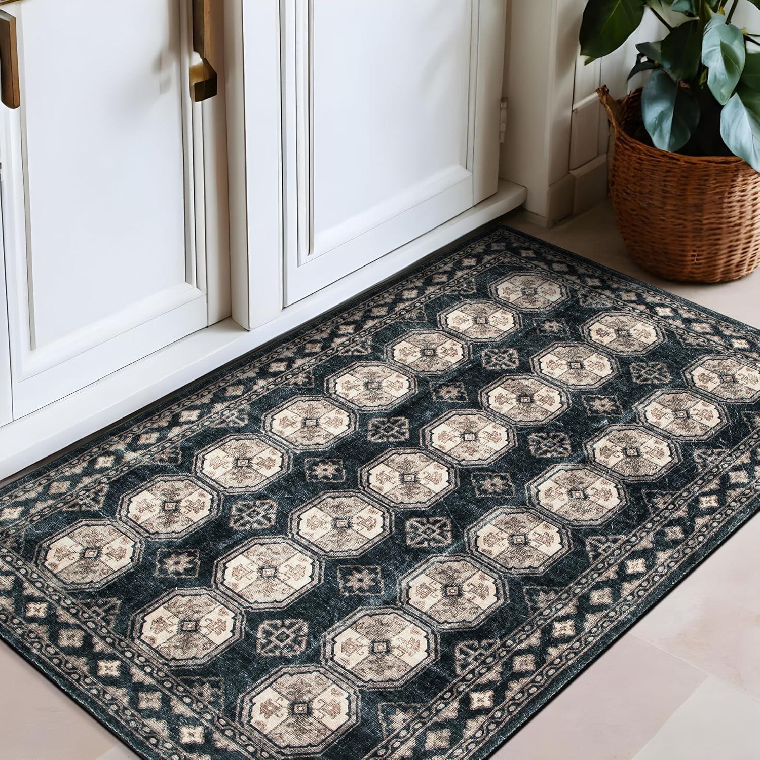imageRugshop Transitional Moroccan Washable Non Slip Area Rug 5 x 7 AnthraciteAnthracite