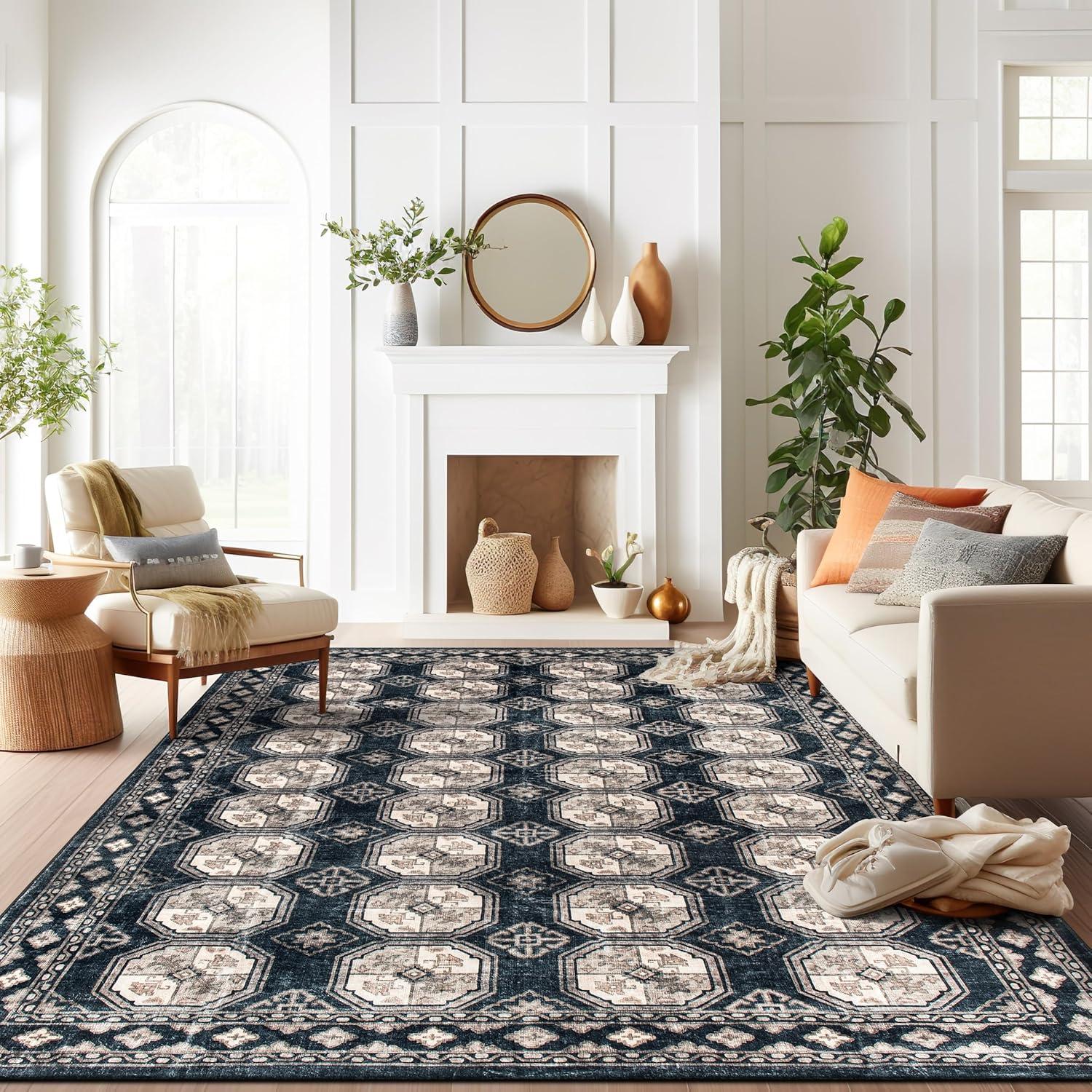 imageRugshop Transitional Moroccan Washable Non Slip Area Rug 5 x 7 AnthraciteAnthracite