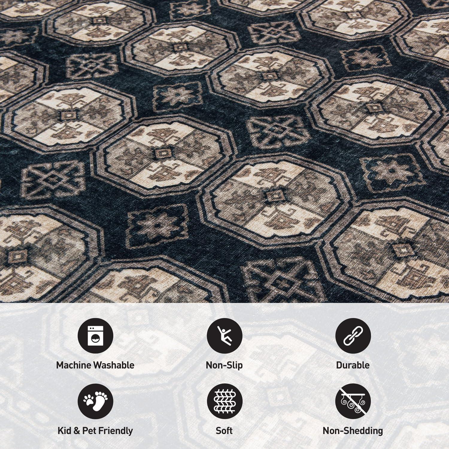 imageRugshop Transitional Moroccan Washable Non Slip Area Rug 5 x 7 AnthraciteAnthracite