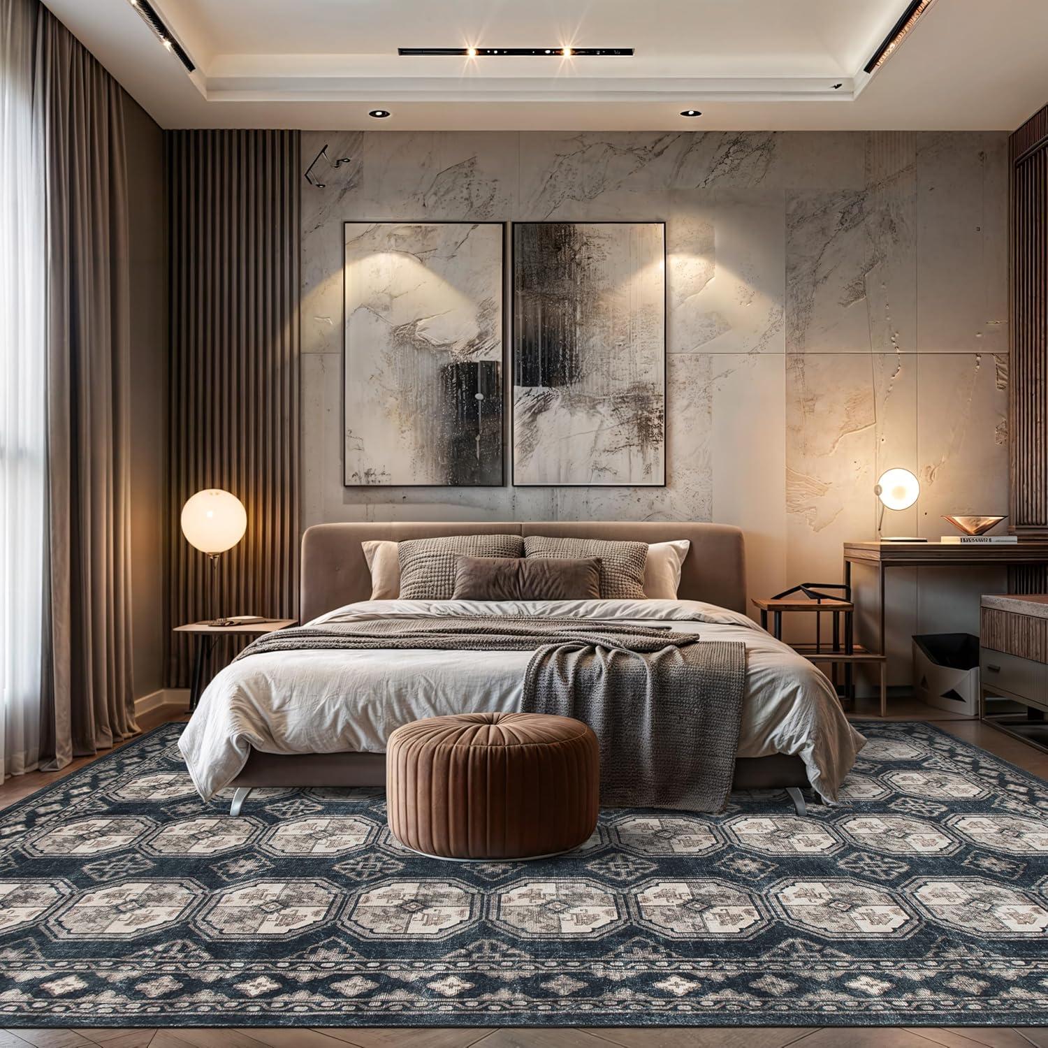 imageRugshop Transitional Moroccan Washable Non Slip Area Rug 5 x 7 AnthraciteAnthracite