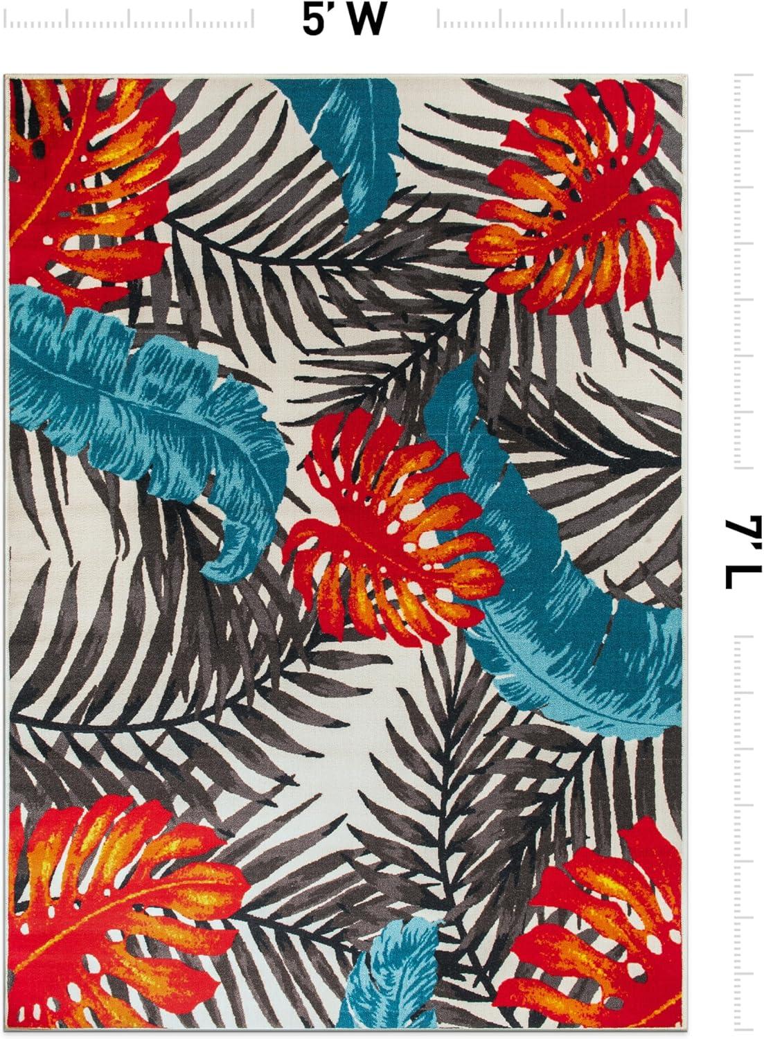 imageRugshop Tropical Floral Leaves High Traffic Living RoomBedroomKitchen Home Office Non Slip Area Rug 5 x 7 BeigeMulti Color