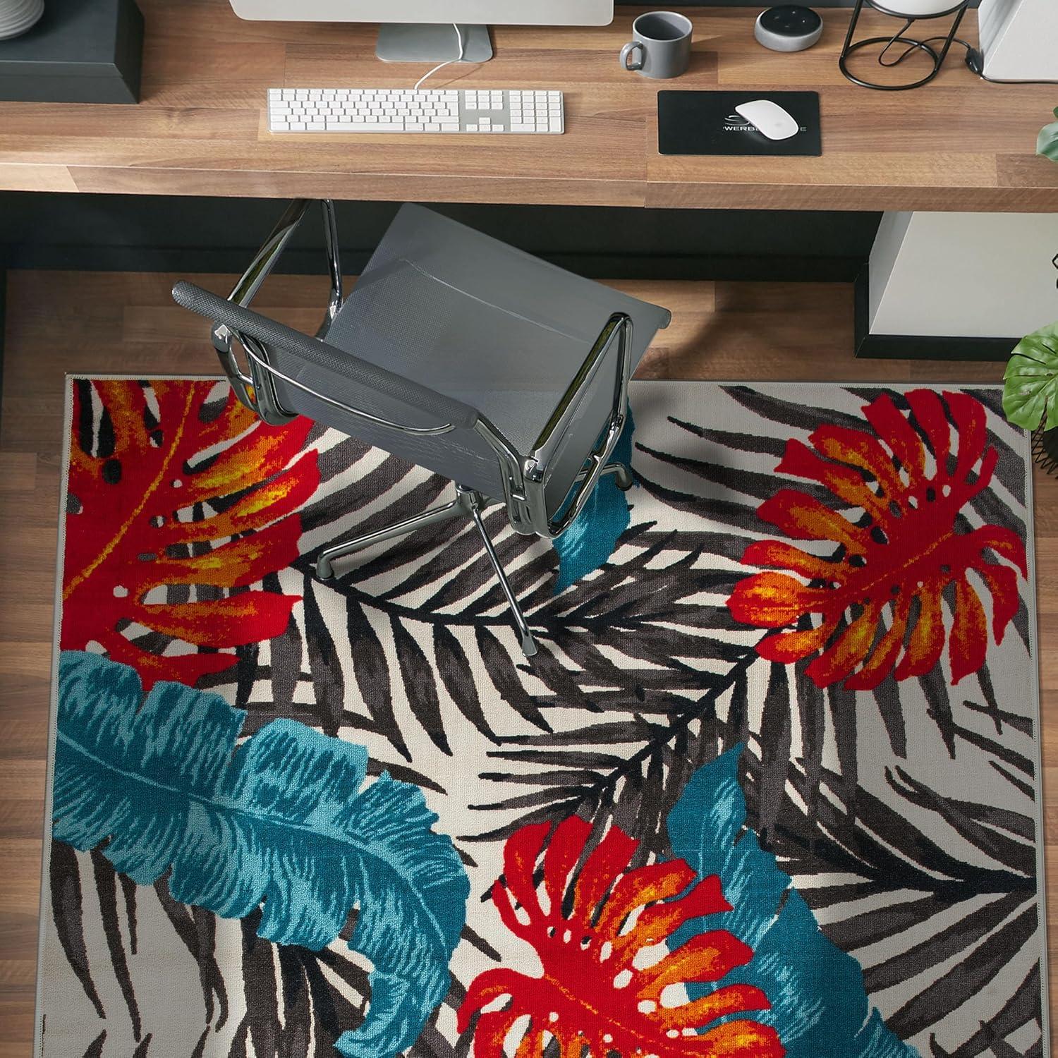 imageRugshop Tropical Floral Leaves High Traffic Living RoomBedroomKitchen Home Office Non Slip Area Rug 5 x 7 BeigeMulti Color