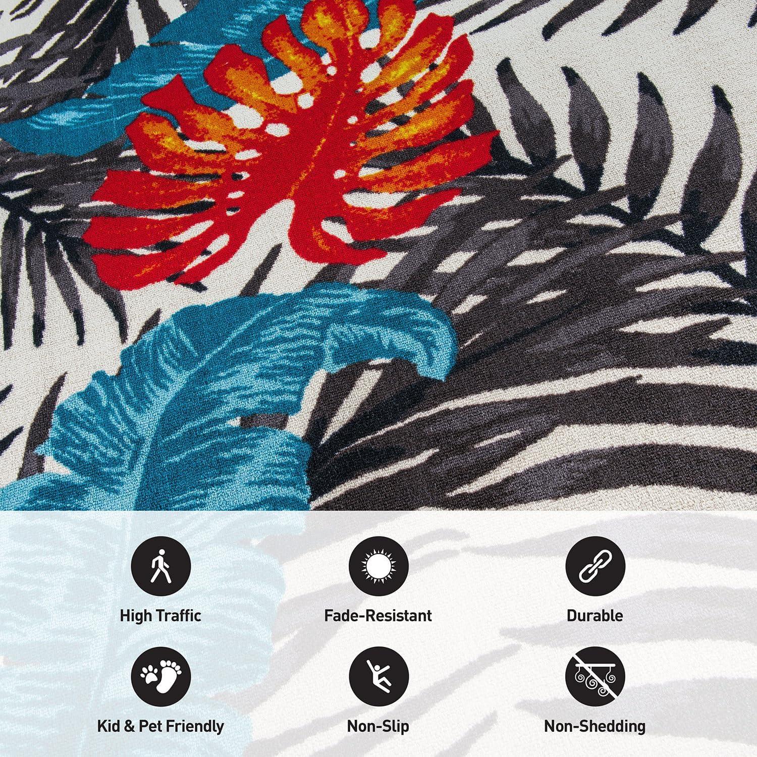 imageRugshop Tropical Floral Leaves High Traffic Living RoomBedroomKitchen Home Office Non Slip Area Rug 5 x 7 BeigeMulti Color