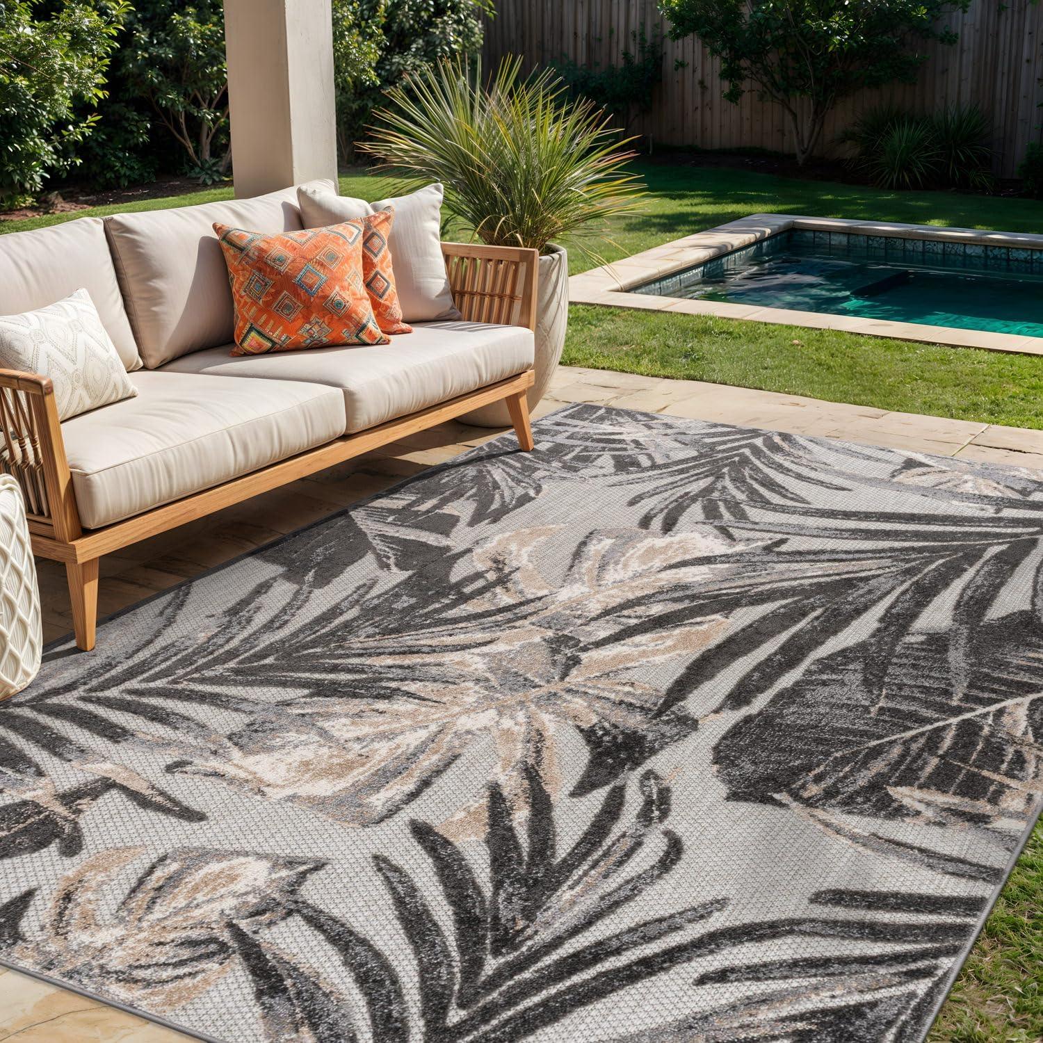 imageRugshop Tropical Floral Leaves IndoorOutdoor Area Rug 5 x 7 GrayGrey