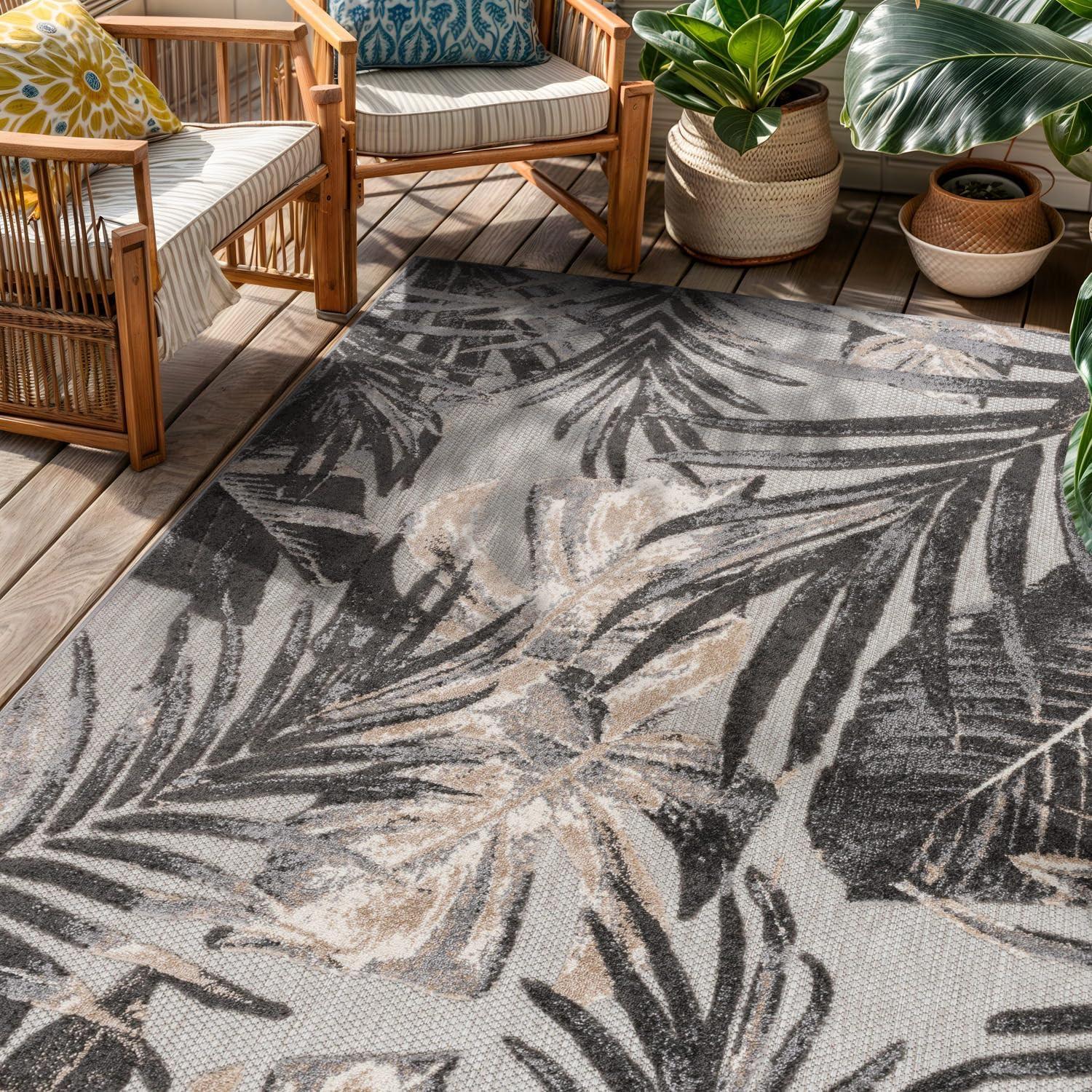 imageRugshop Tropical Floral Leaves IndoorOutdoor Area Rug 5 x 7 GrayGrey