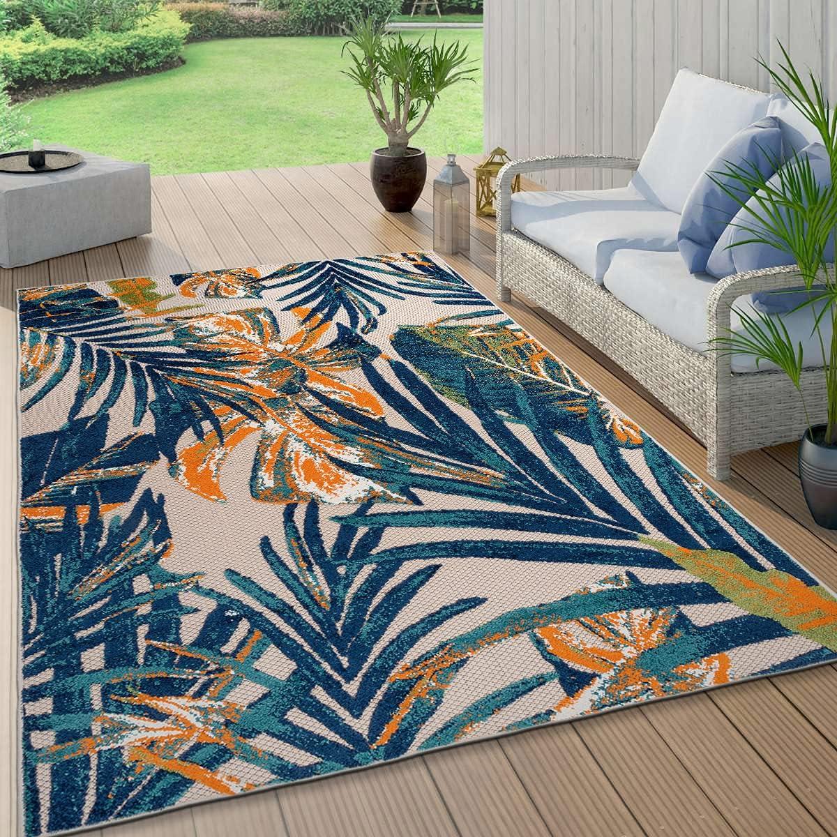imageRugshop Tropical Floral Leaves IndoorOutdoor Area Rug 5 x 7 GrayMulti Color