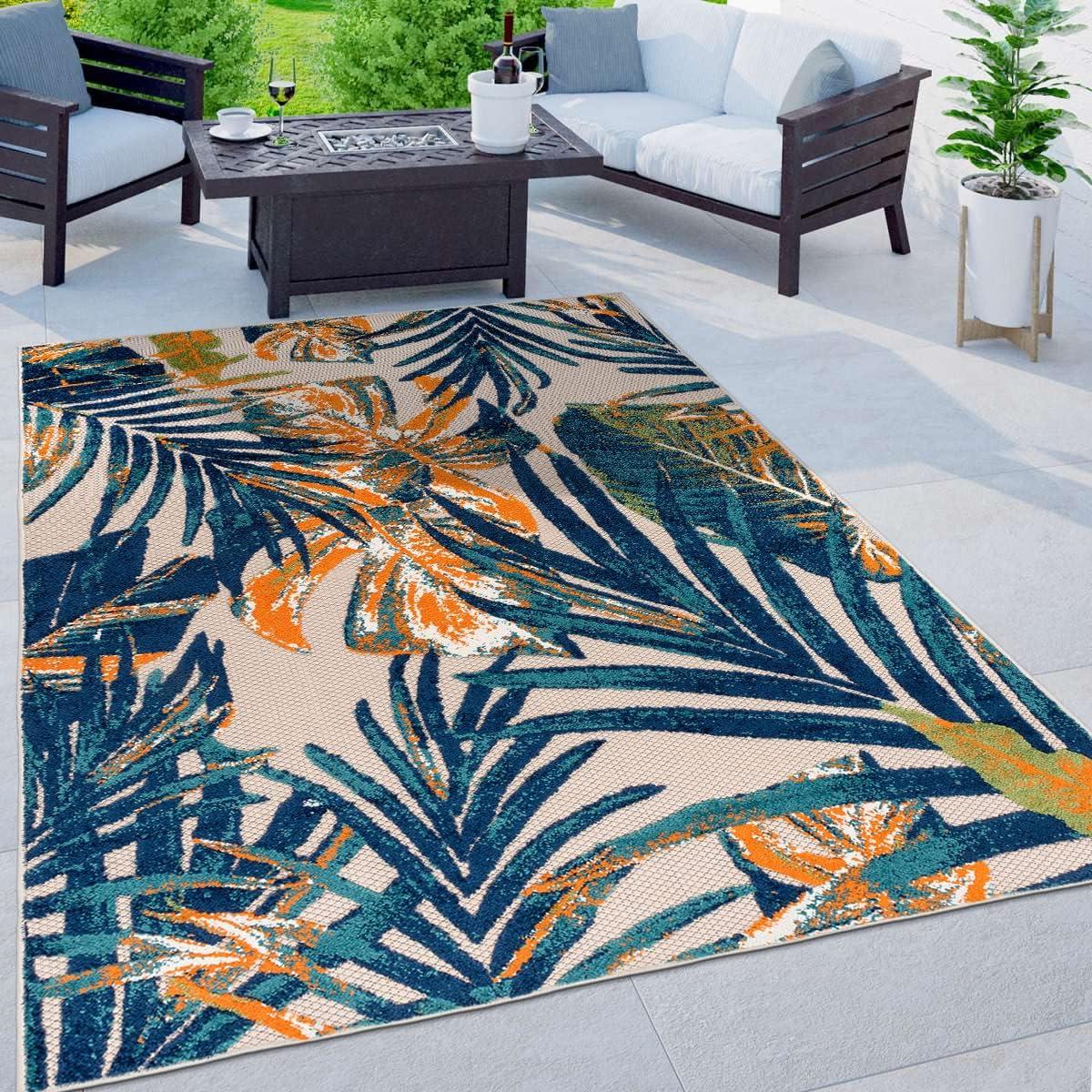 imageRugshop Tropical Floral Leaves IndoorOutdoor Area Rug 5 x 7 GrayMulti Color