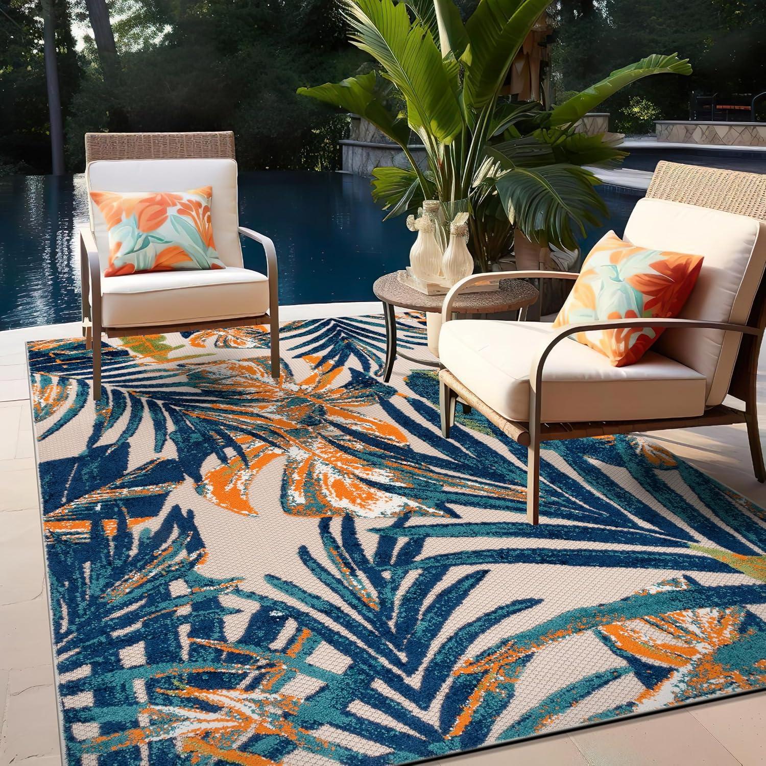 imageRugshop Tropical Floral Leaves IndoorOutdoor Area Rug 5 x 7 GrayMulti Color