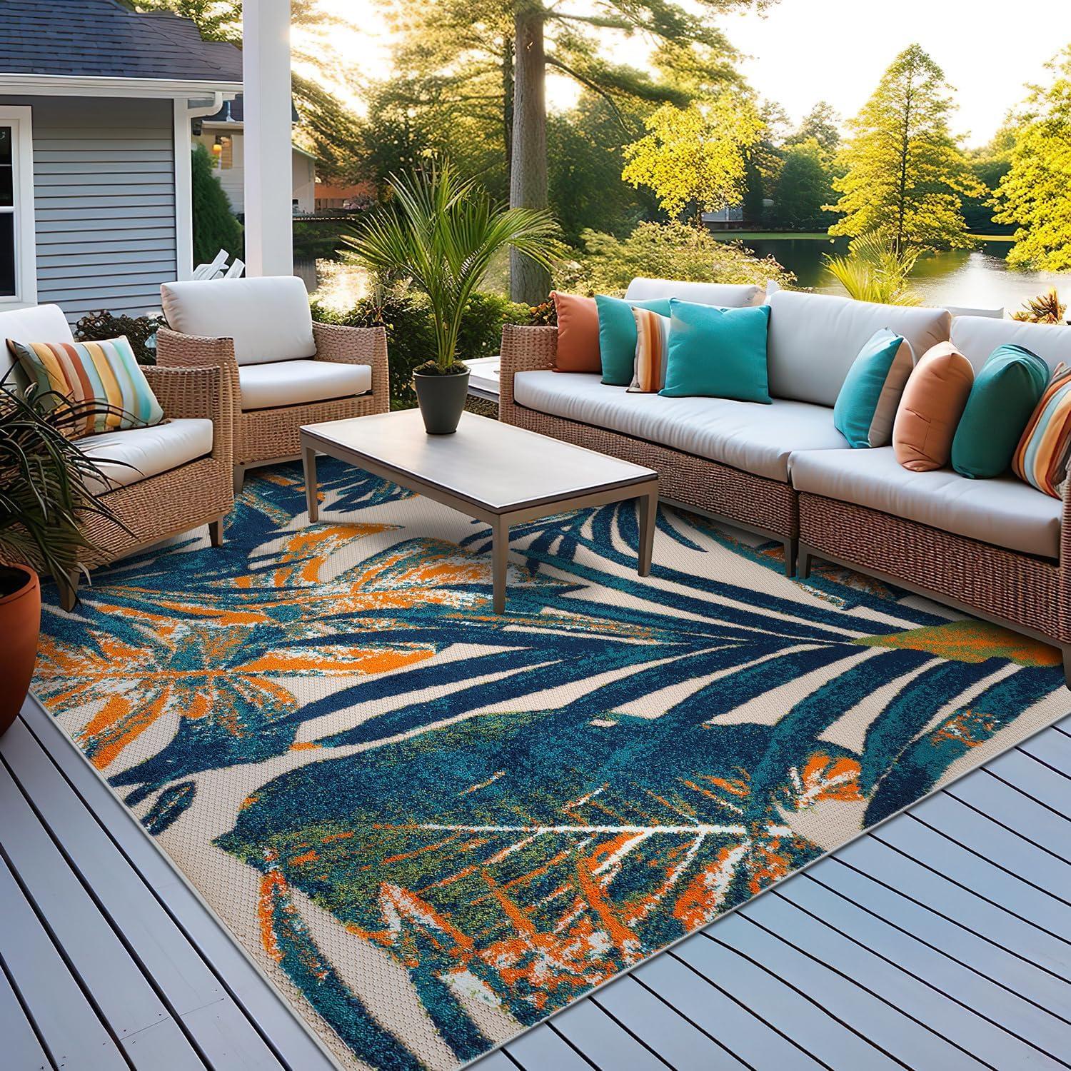 imageRugshop Tropical Floral Leaves IndoorOutdoor Area Rug 5 x 7 GrayMulti Color