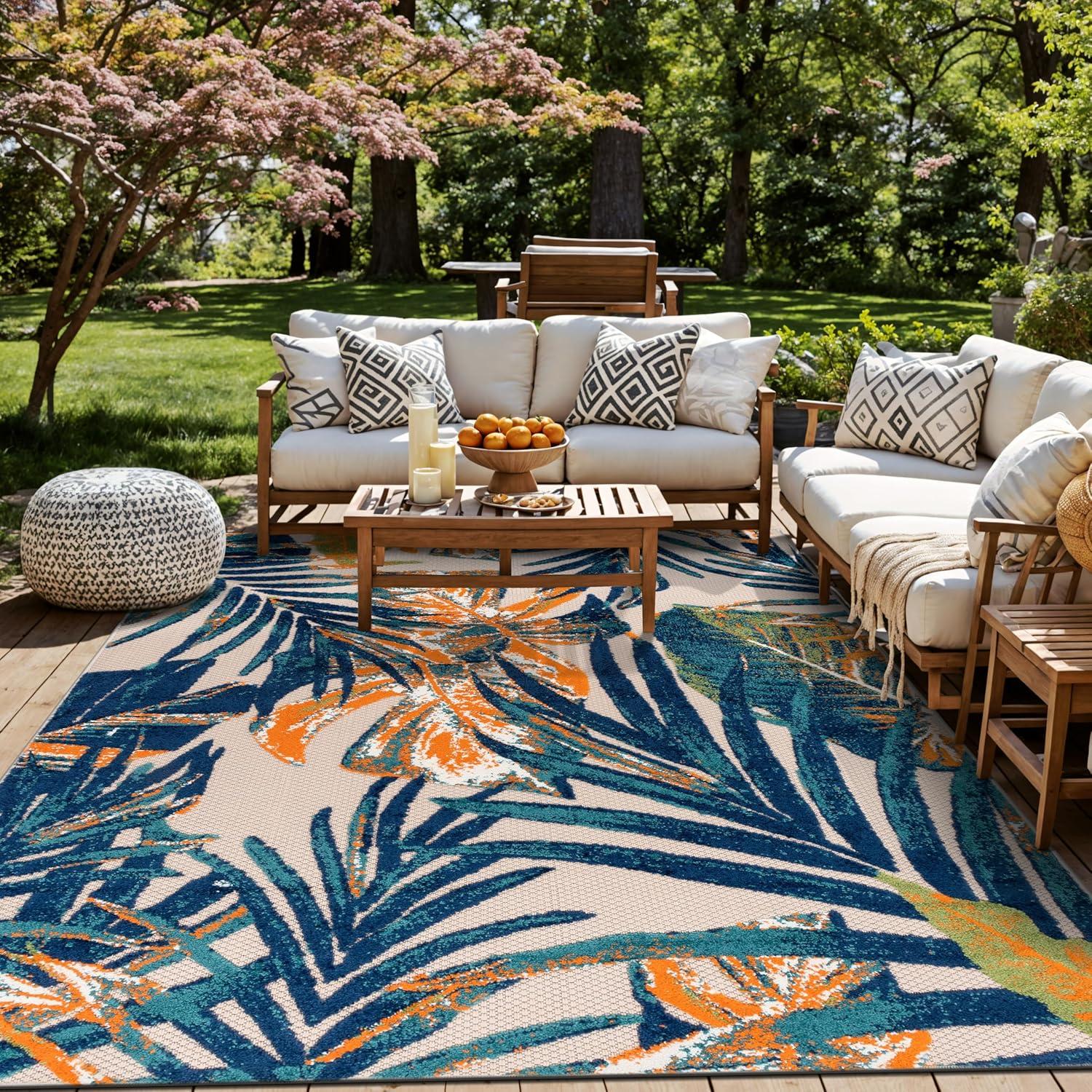 imageRugshop Tropical Floral Leaves IndoorOutdoor Area Rug 5 x 7 GrayMulti Color