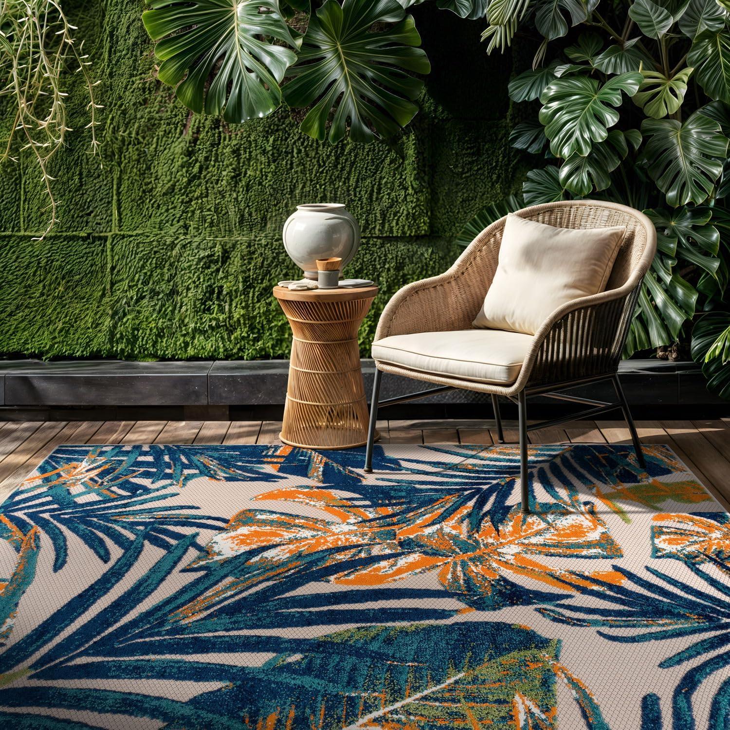 imageRugshop Tropical Floral Leaves IndoorOutdoor Area Rug 5 x 7 GrayMulti Color