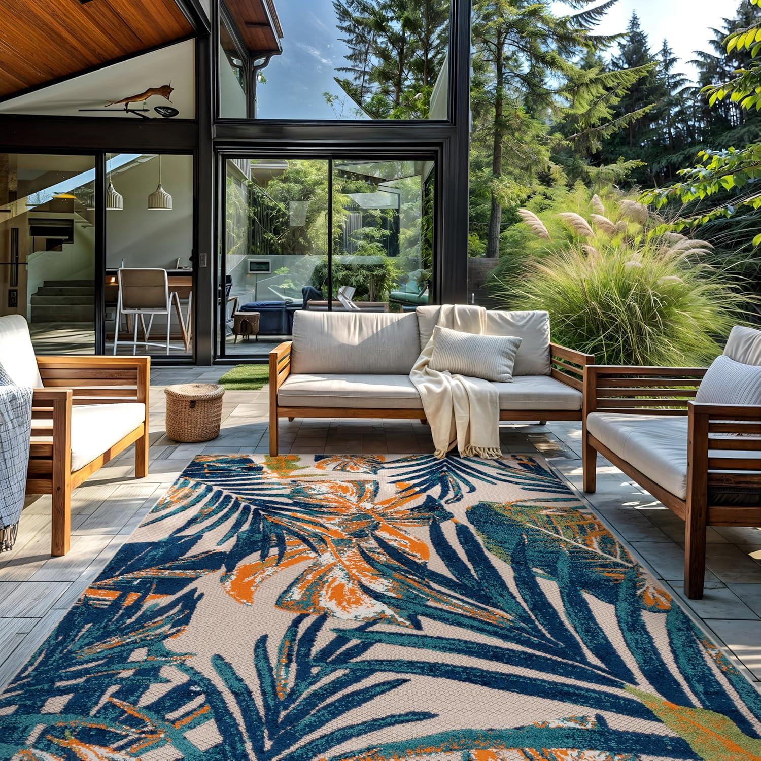 imageRugshop Tropical Floral Leaves IndoorOutdoor Area Rug 5 x 7 GrayMulti Color