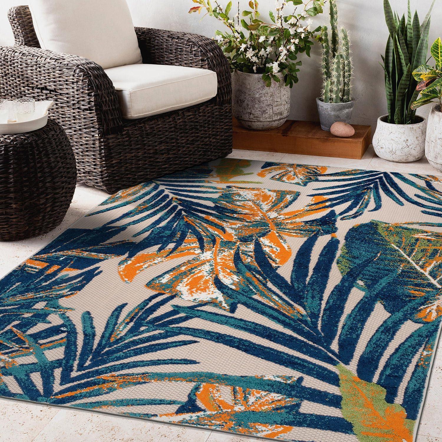 imageRugshop Tropical Floral Leaves IndoorOutdoor Area Rug 5 x 7 GrayMulti Color