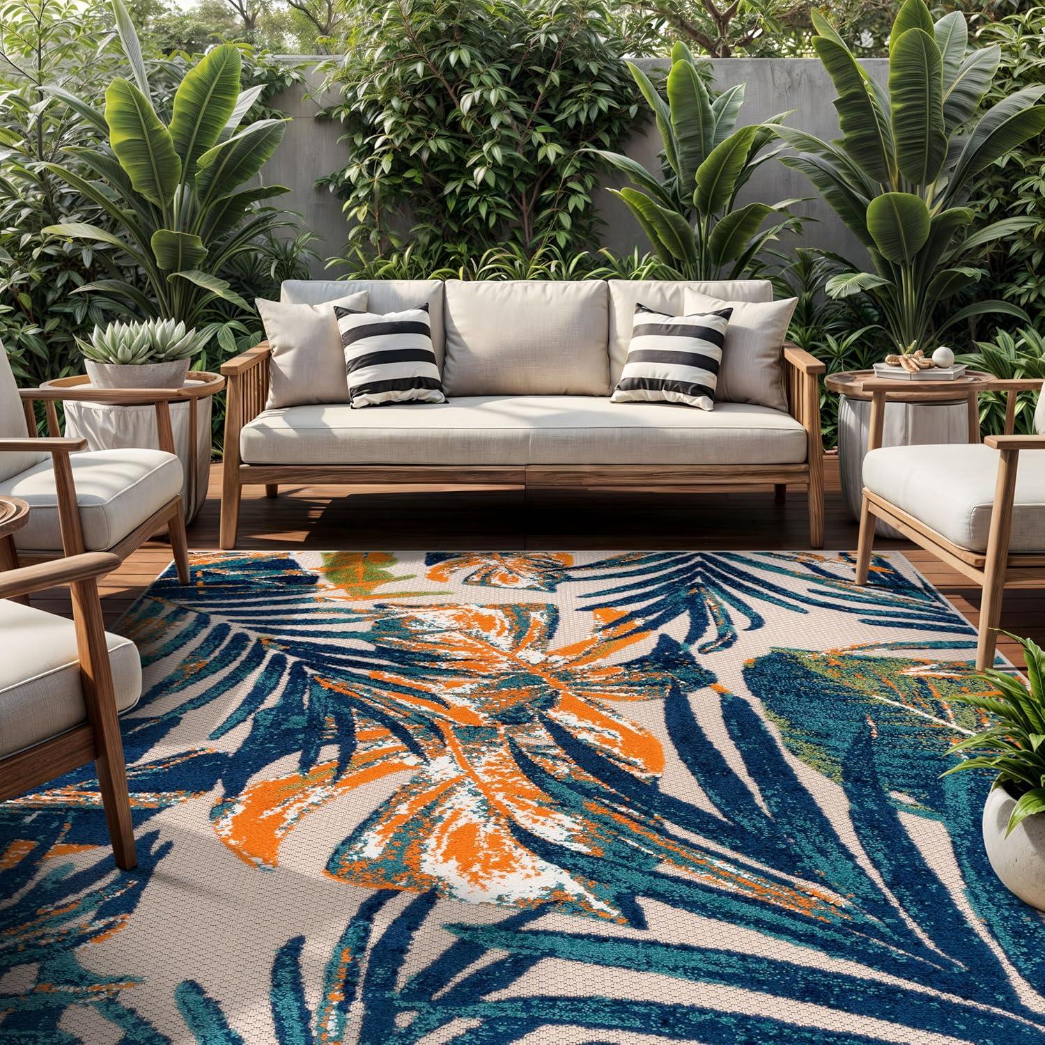 imageRugshop Tropical Floral Leaves IndoorOutdoor Area Rug 5 x 7 GrayMulti Color