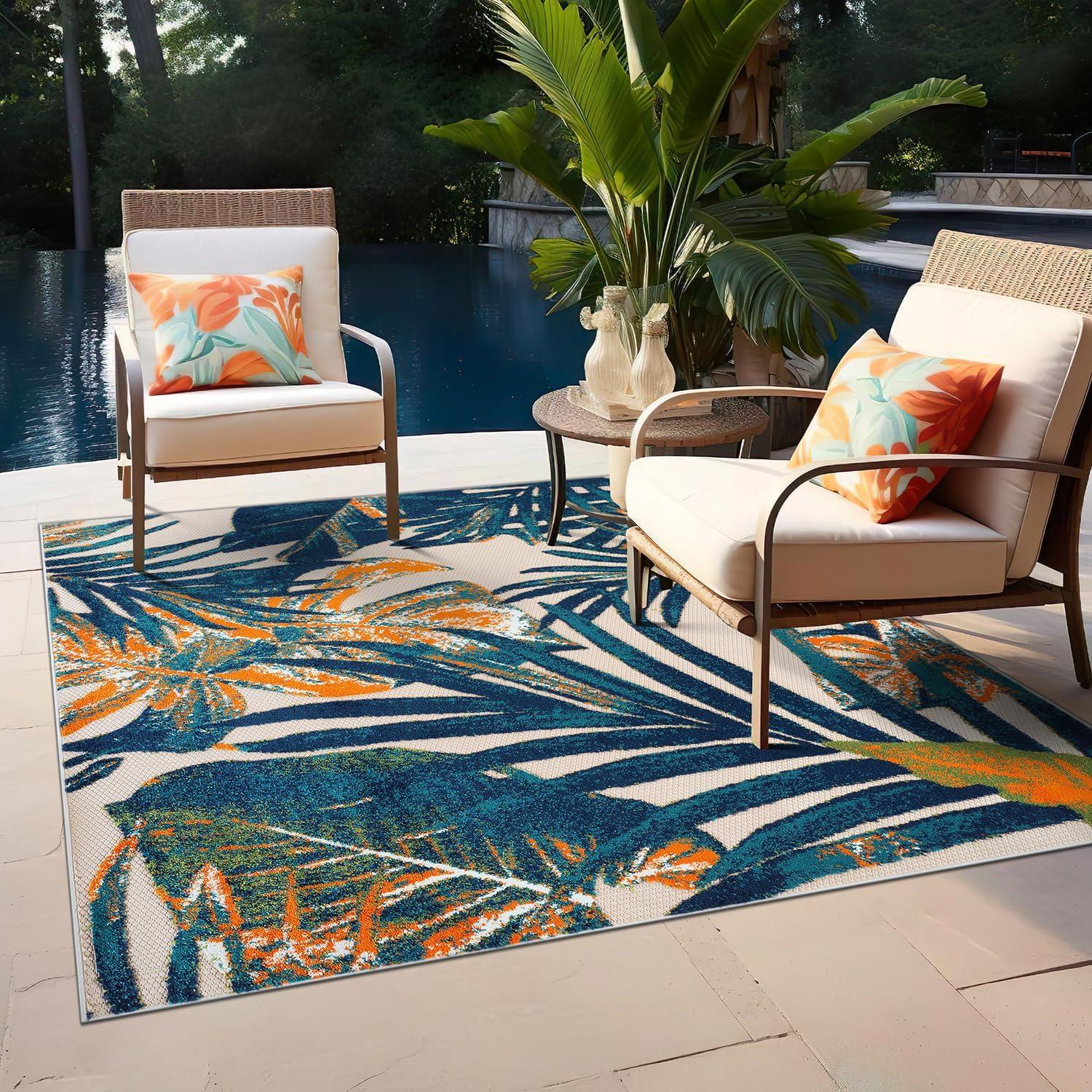 imageRugshop Tropical Floral Leaves IndoorOutdoor Area Rug 5 x 7 GrayMulti Color