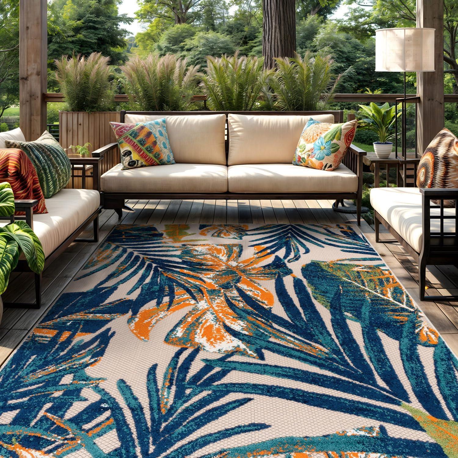 imageRugshop Tropical Floral Leaves IndoorOutdoor Area Rug 5 x 7 GrayMulti Color