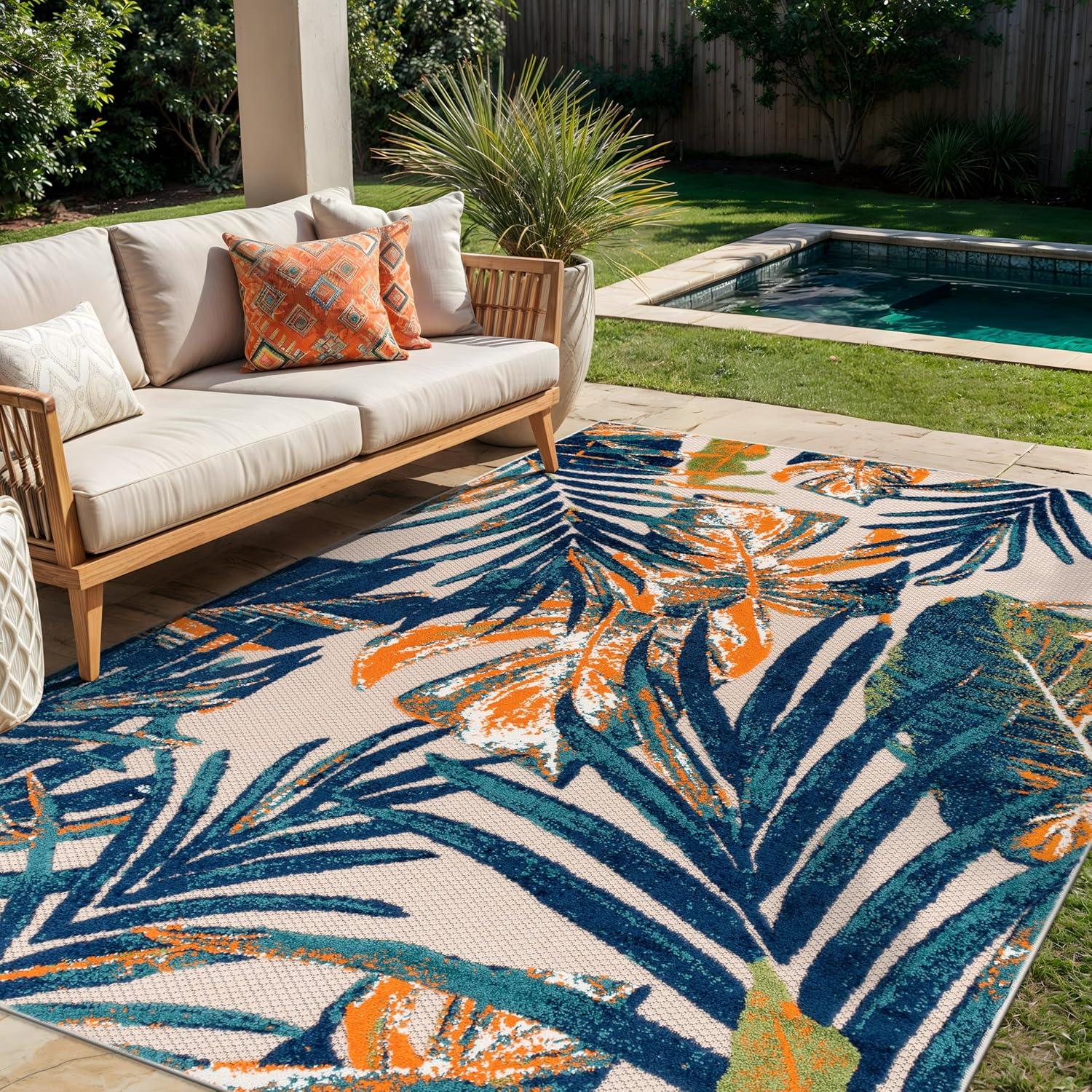 imageRugshop Tropical Floral Leaves IndoorOutdoor Area Rug 5 x 7 GrayMulti Color